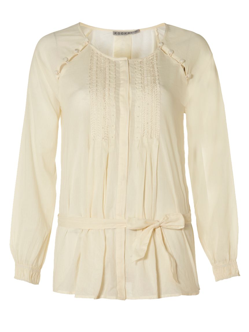 Kookai Pleated Button Trim Blouse, Off White