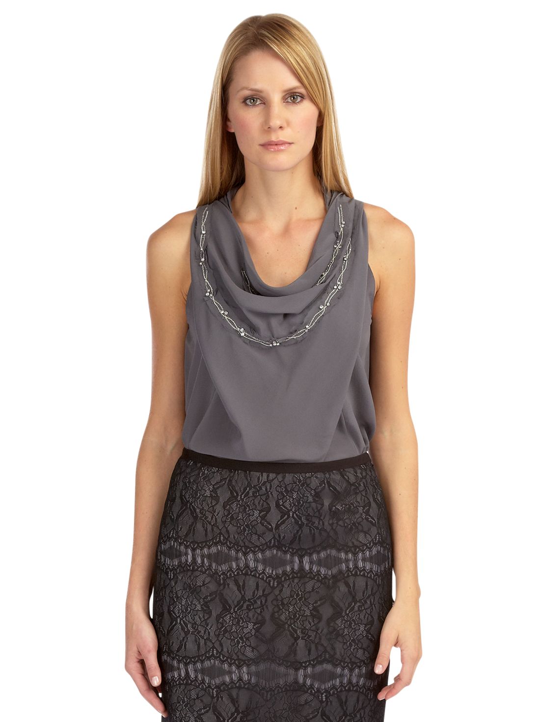 Chain Silk Blouse, Slate