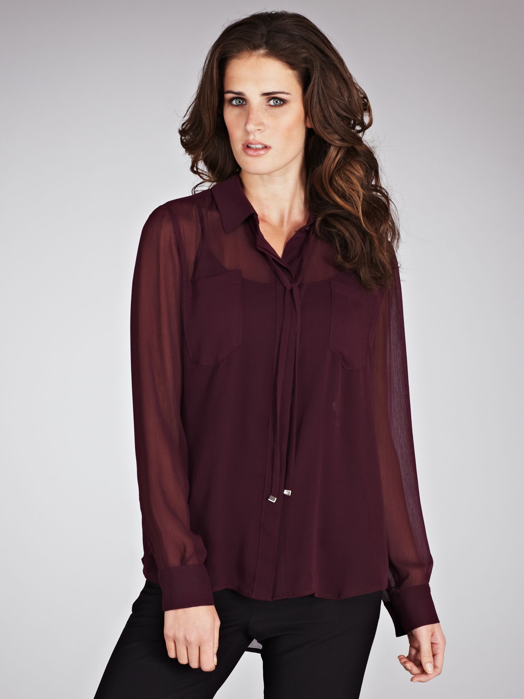 Betty Jackson Two Sheer Bow Blouse, Plum