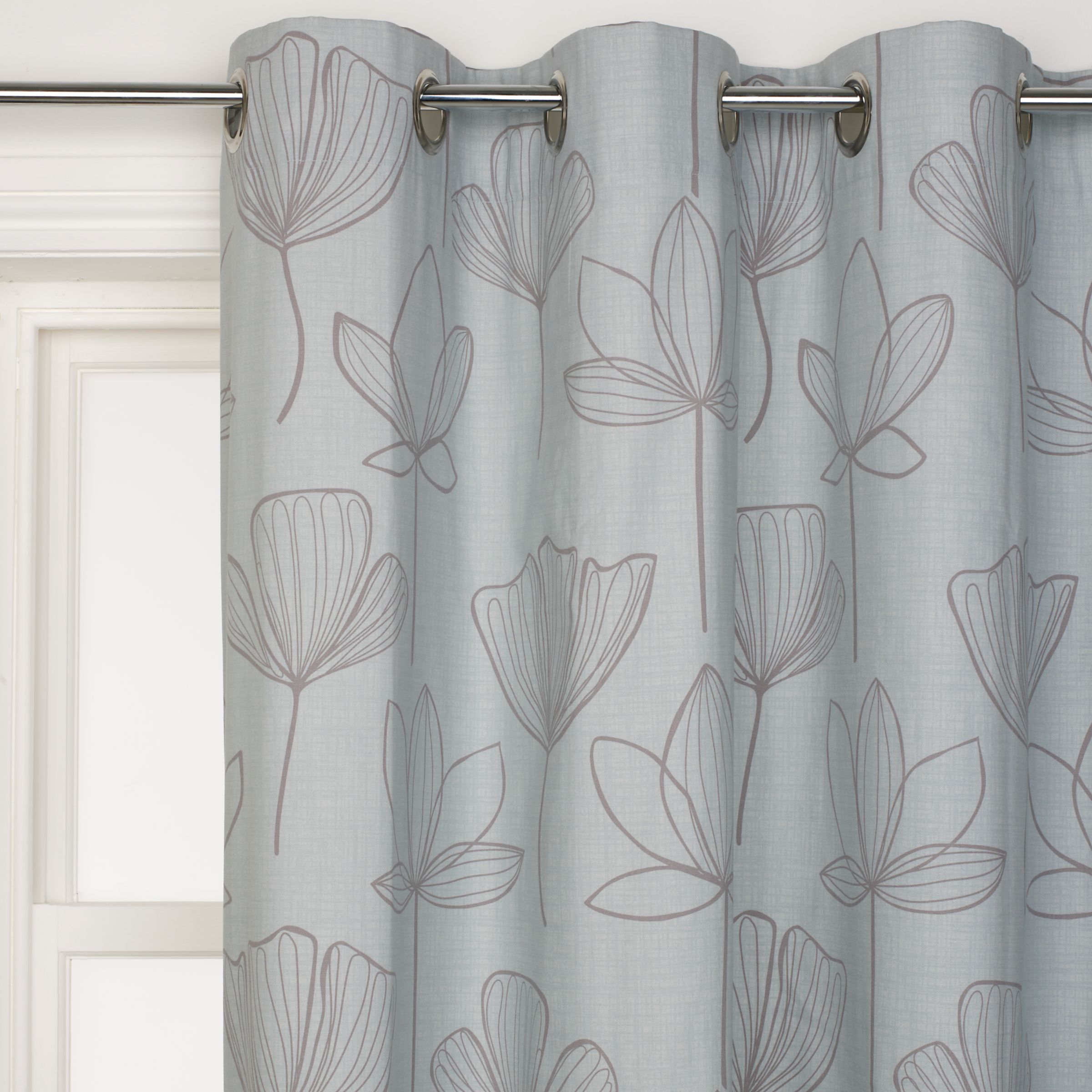 Gingko Lined Eyelet Curtains, Mineral