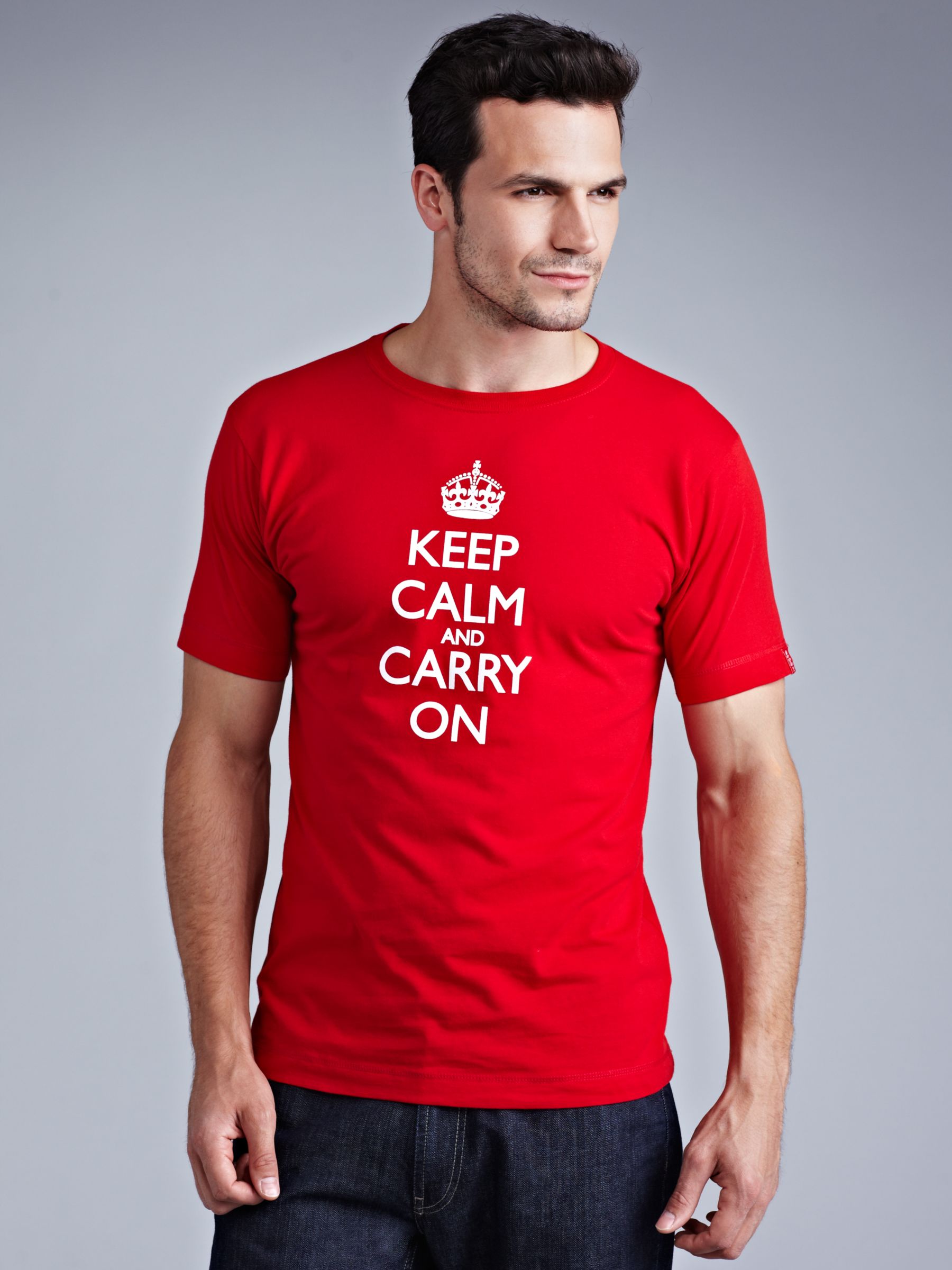 John Lewis Men Keep Calm and Carry On T-Shirt, Red