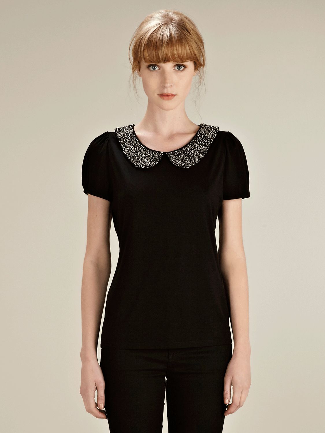 Oasis Embellished Collar T-Shirt, Black