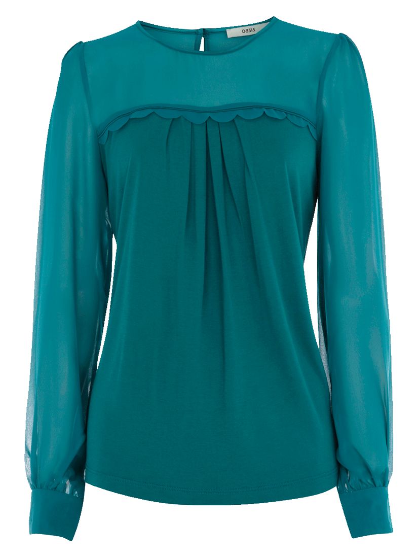 Scallop Trim Blouse, Turquoise