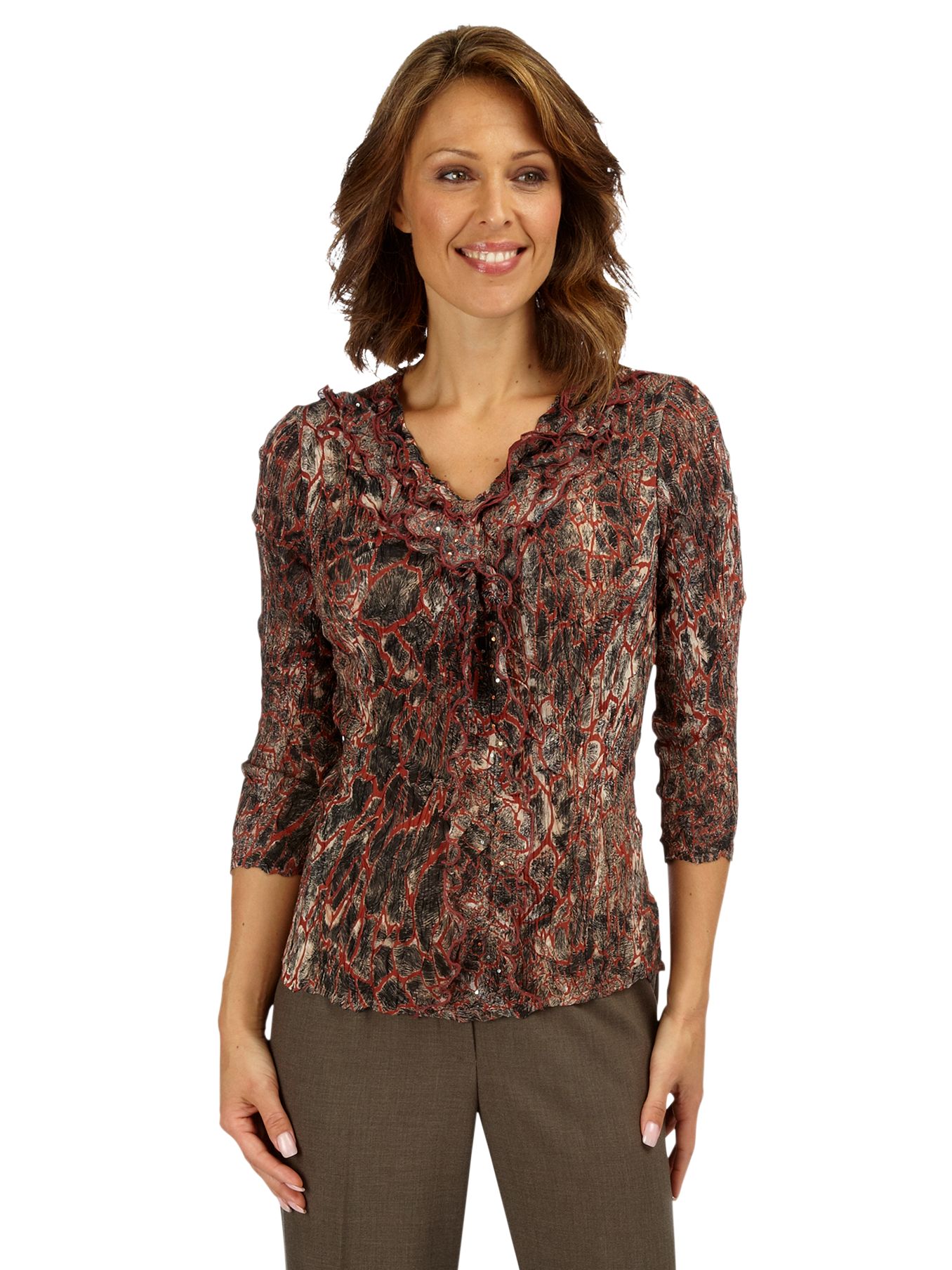 Frill Blouse, Brown