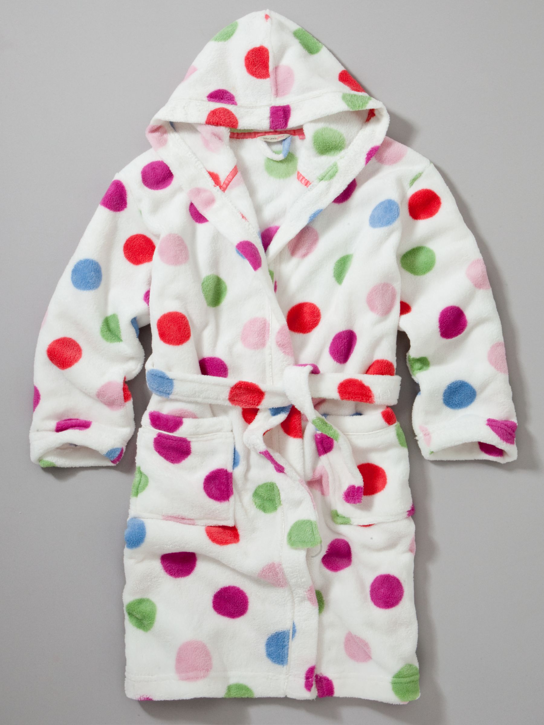 John Lewis Girl Spotted Fleece Robe, White Multi
