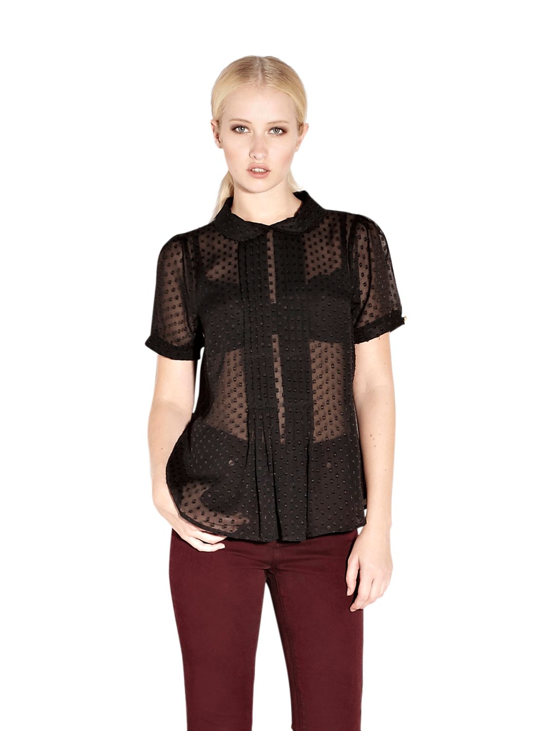 Warehouse Sheer Spotted Blouse, Black