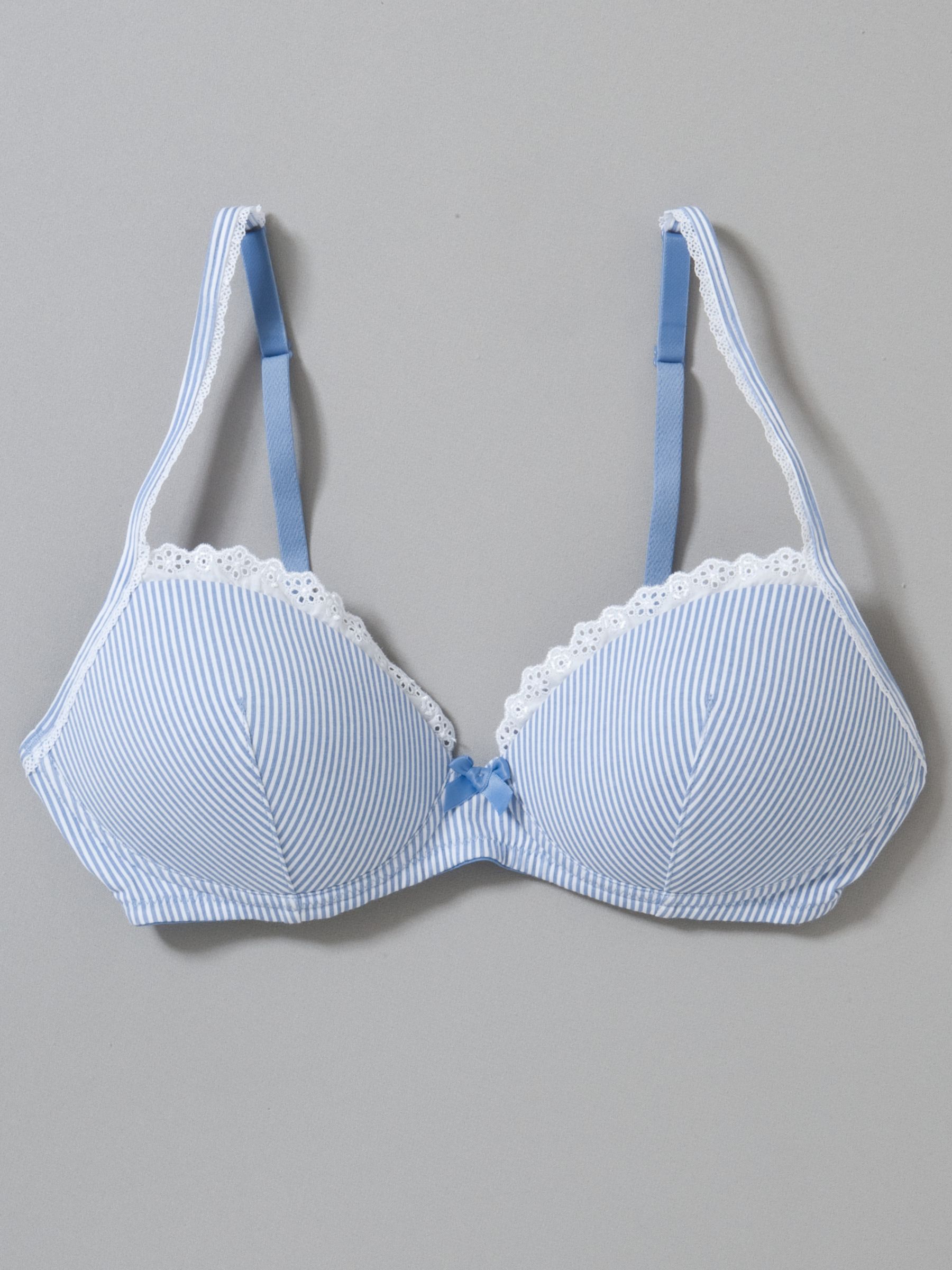 John Lewis Pixie Non-Wired Padded Teen Bra, Blue/White