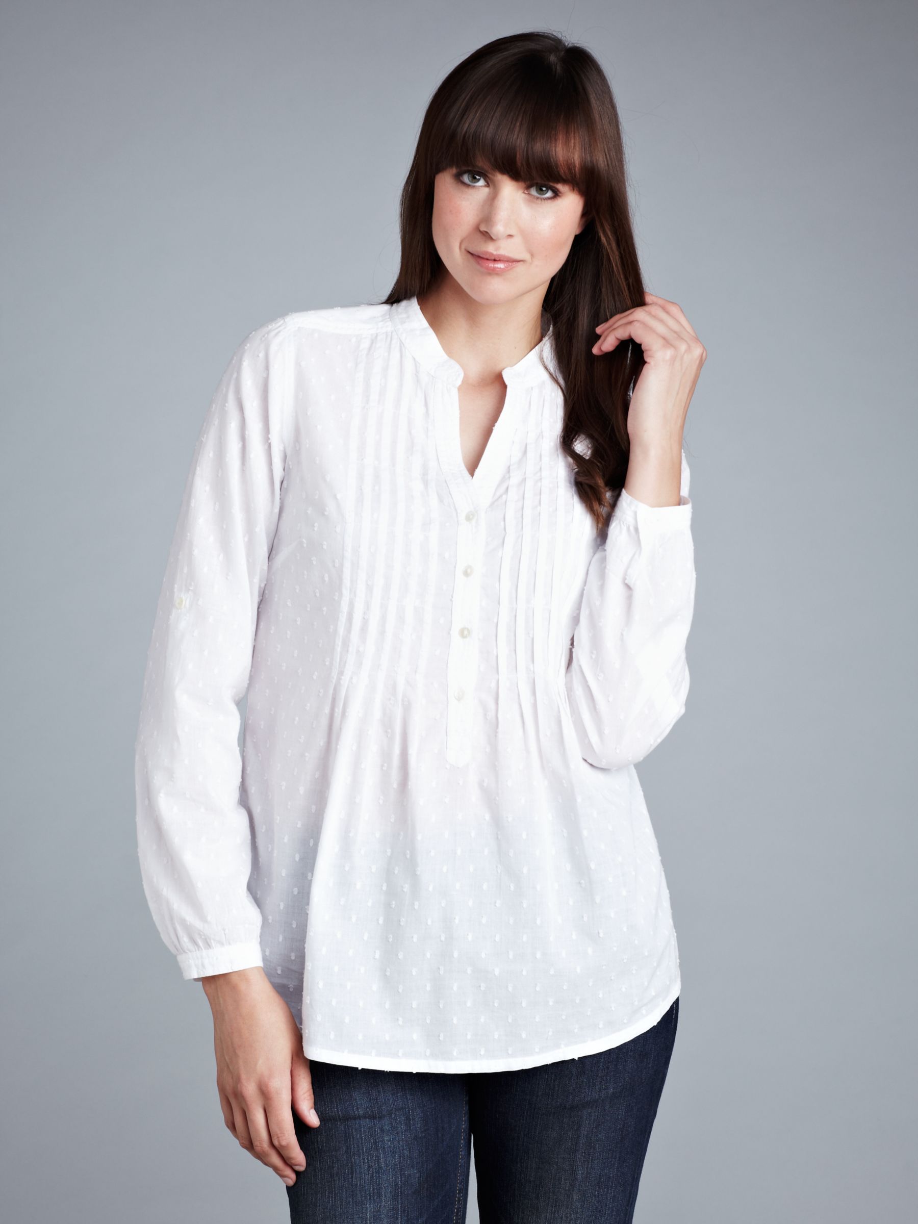 John Lewis Dobby Pintuck Blouse, White