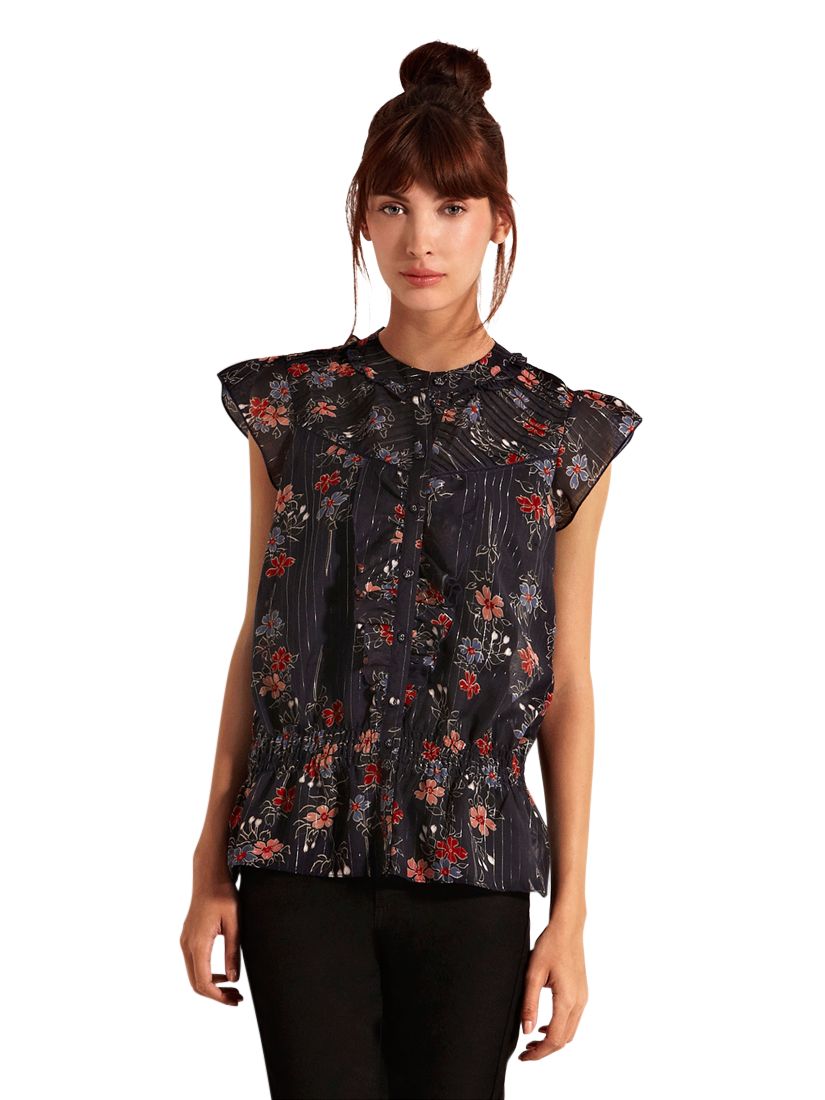 Oasis Lurex Stripe Floral Blouse, Multi