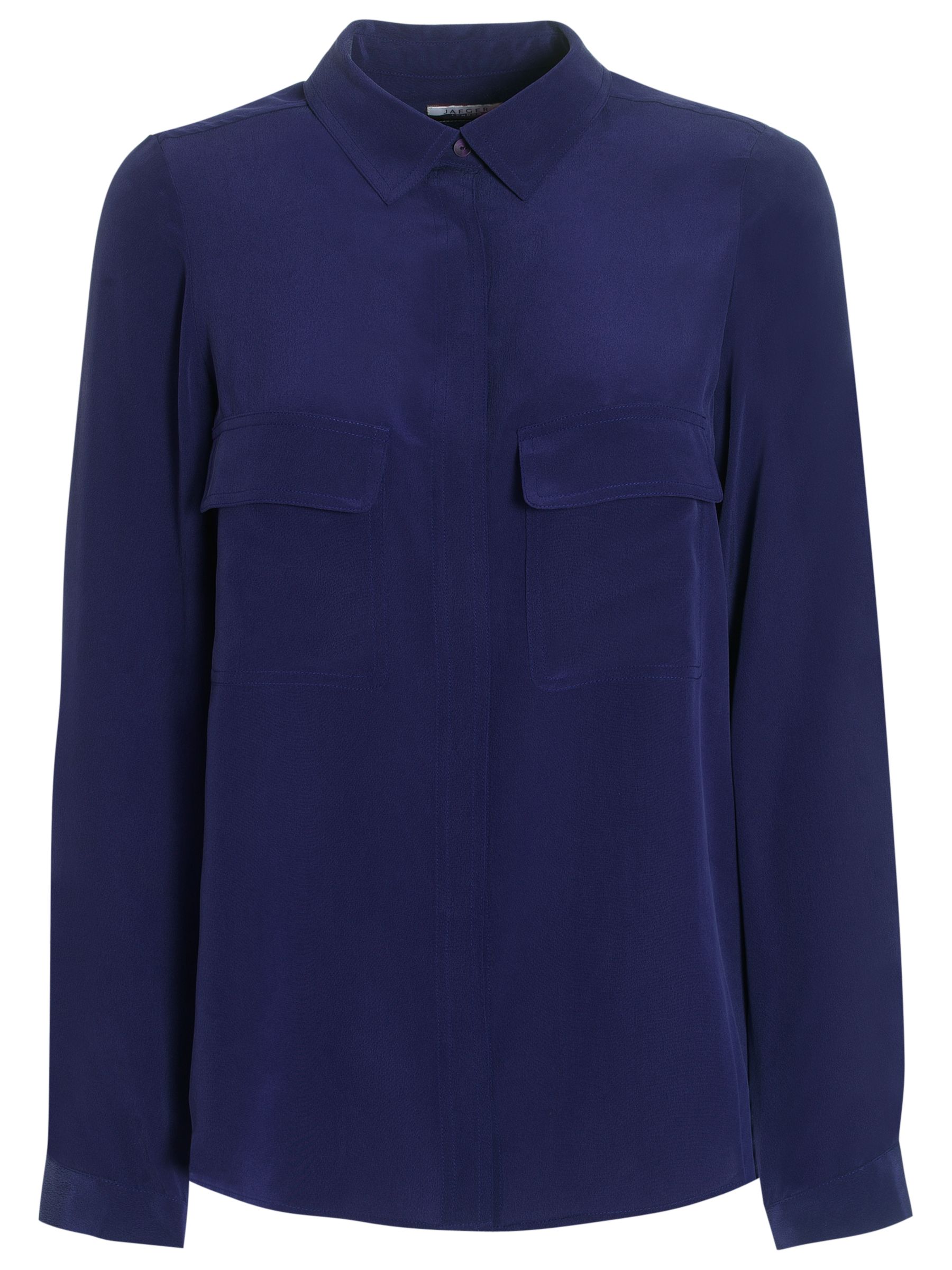 Jaeger London Pure Silk Pocket Detail Blouse, Navy