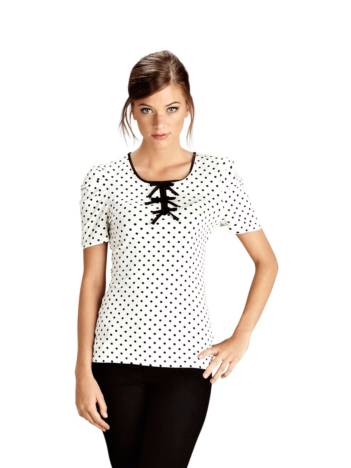 Spotted Bow Front T-Shirt, Black/White