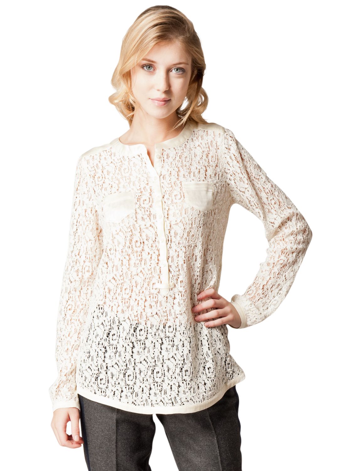 Kookai Embroidered Lace Blouse, Cream