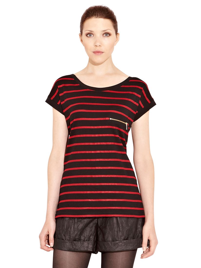 Warehouse Stripe Zip Pocket T-Shirt, Red