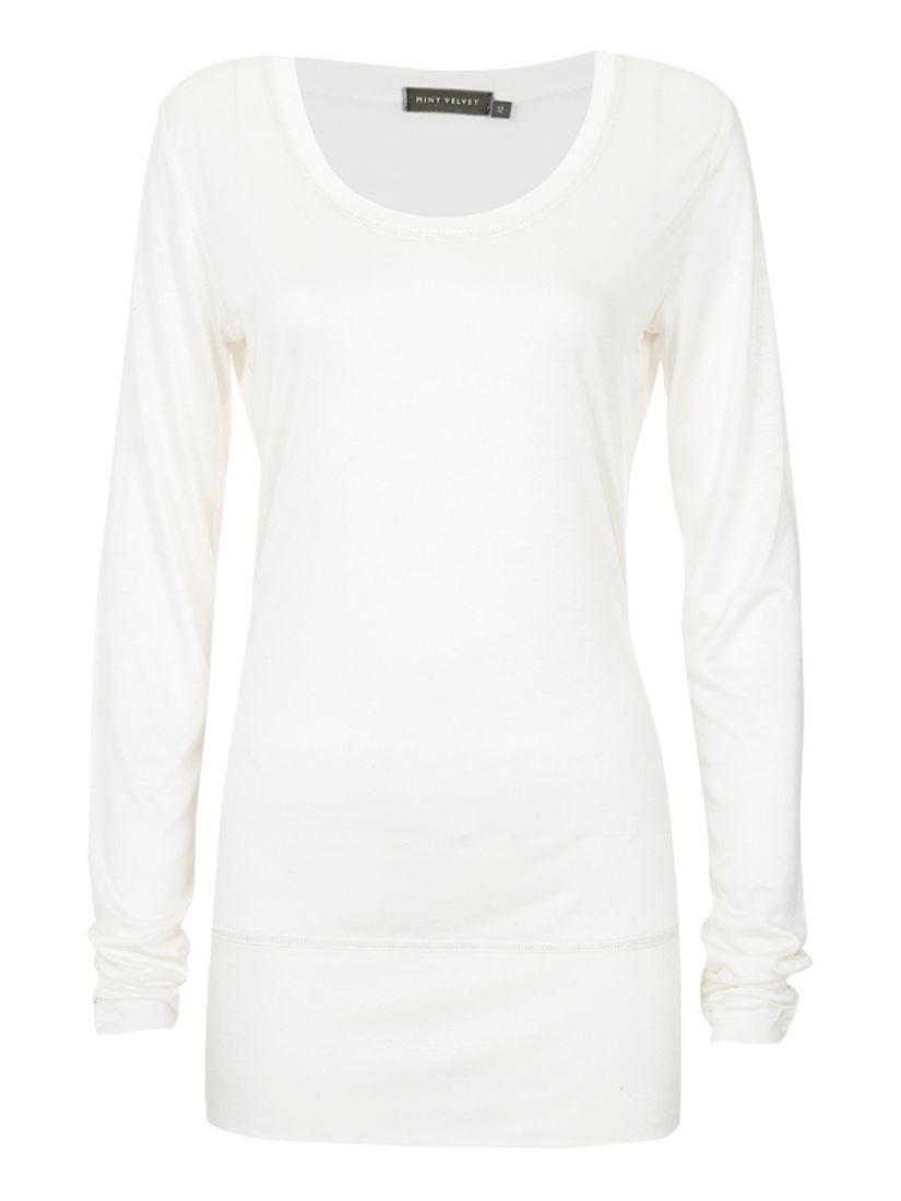 Mint Velvet Luxury Long Sleeve T-Shirt, Ivory