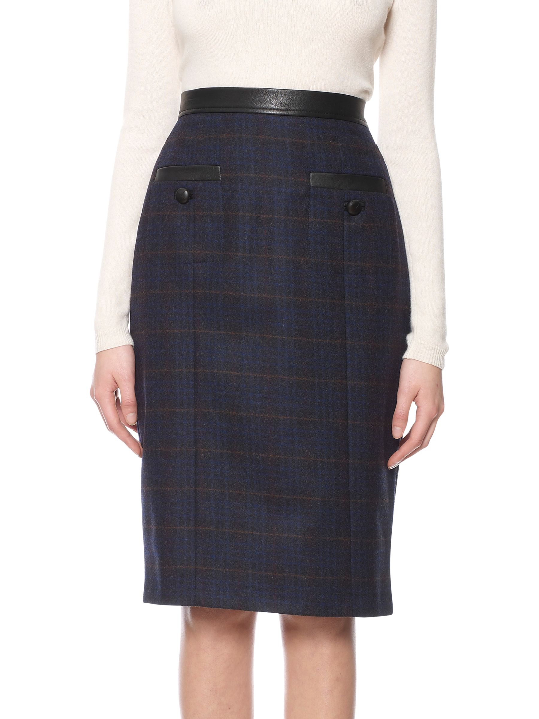 Whistles Leather Trim Check Mini Skirt, Multi