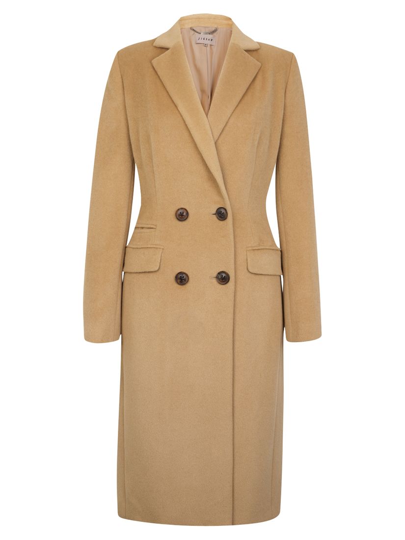 Jigsaw Long Double Button Coat, Dark Camel at John Lewis