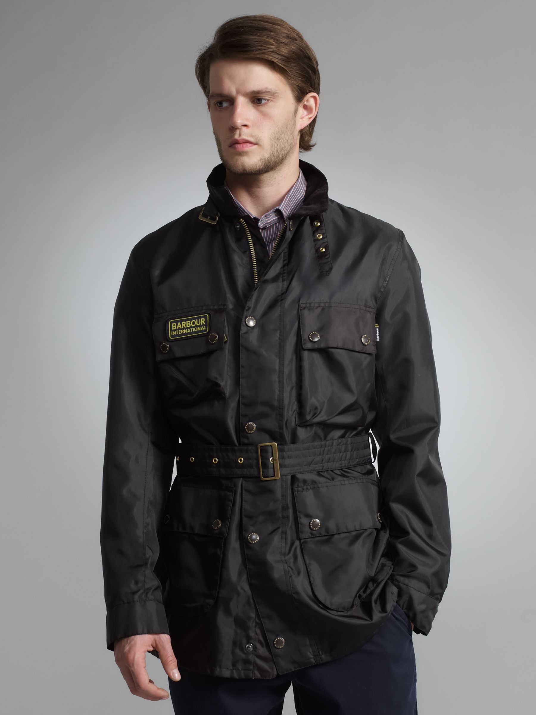Barbour Roadster Waxed Coat, Black at John Lewis