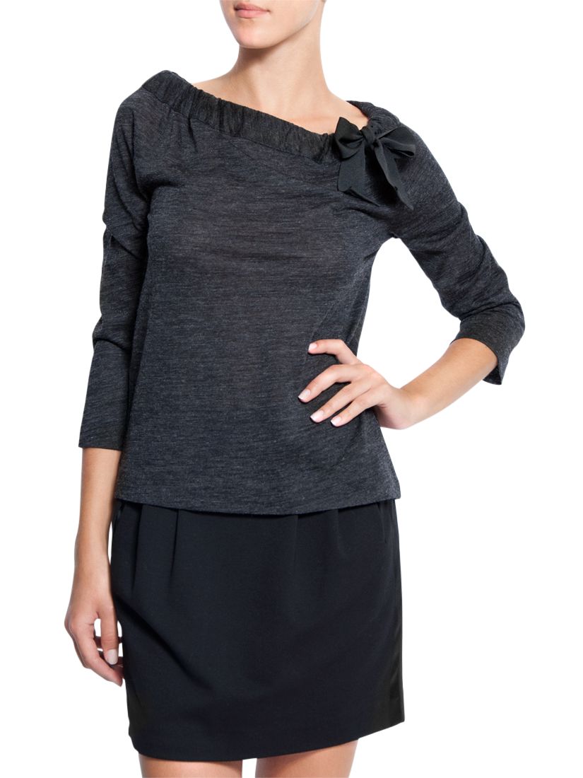 Mango Bow Detail Blouse, Dark Grey