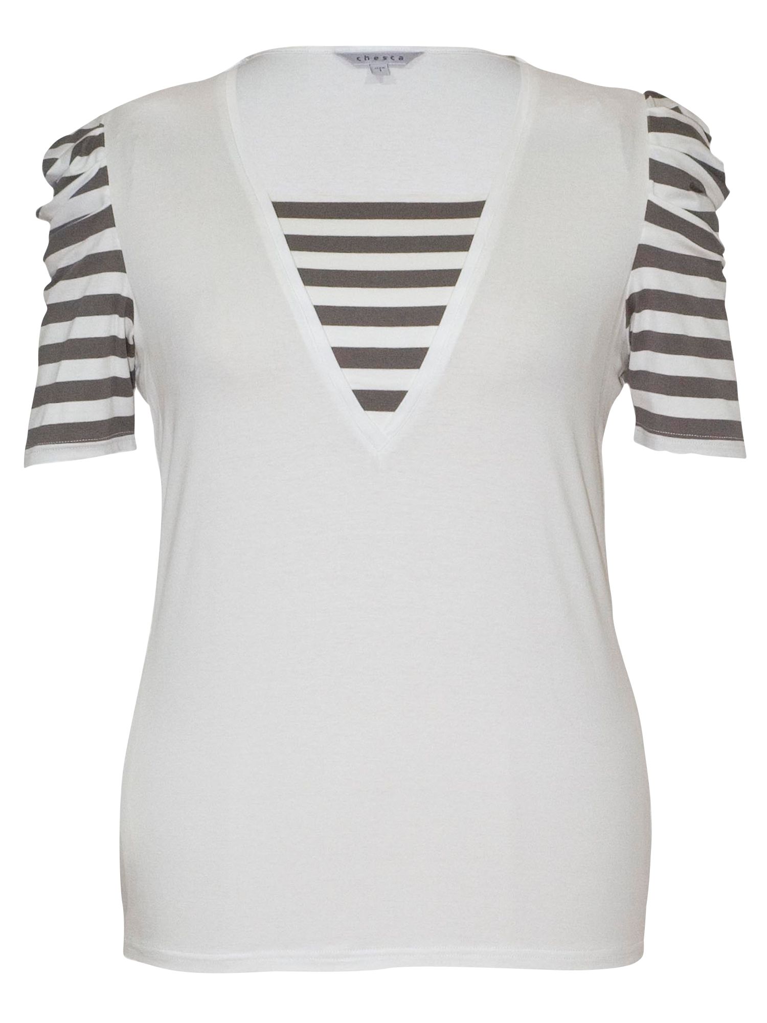 Chesca Stripe Trim T-Shirt, Ivory