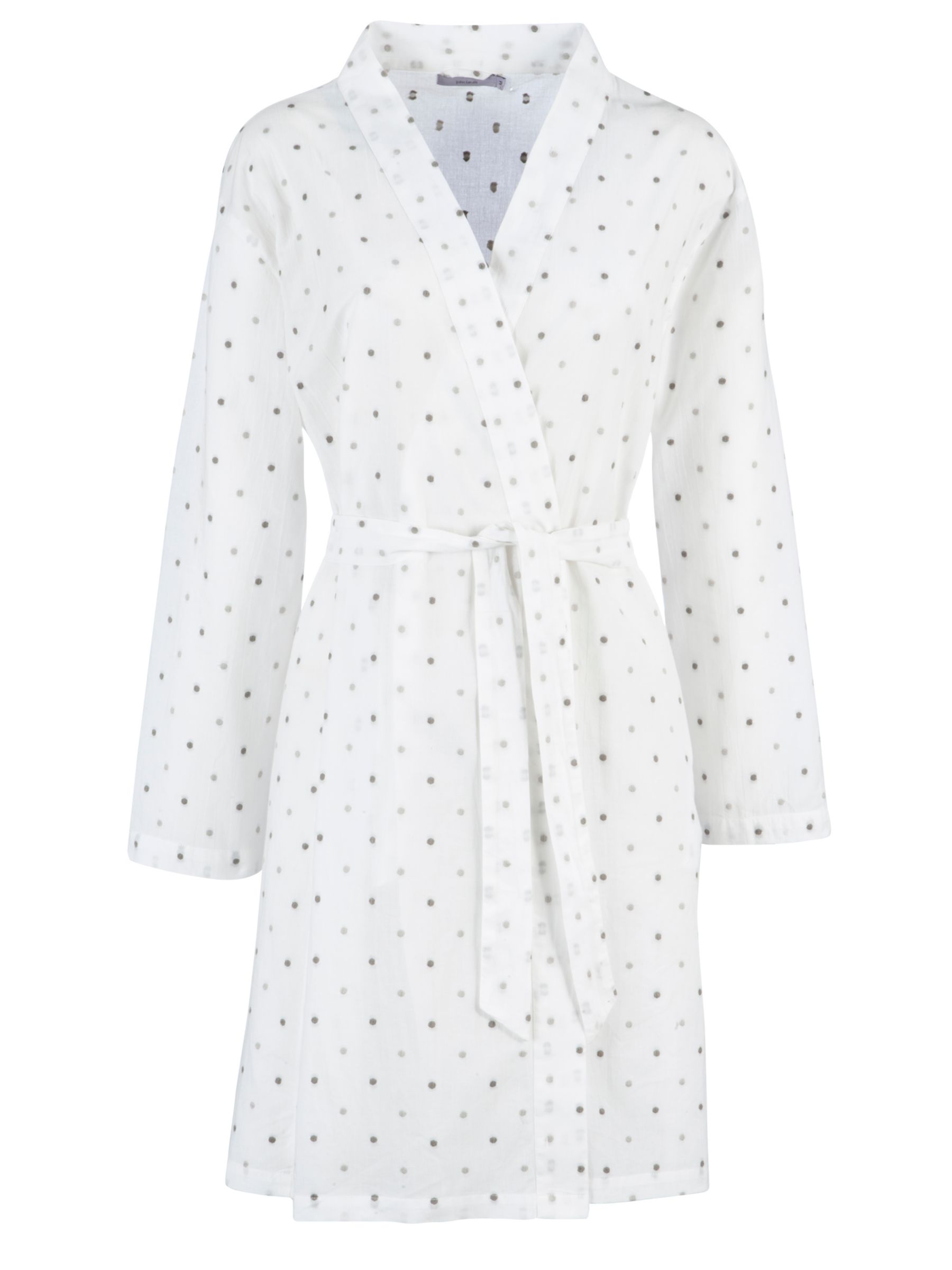 John Lewis Marie Dobby Spot Cotton Robe, White/Grey