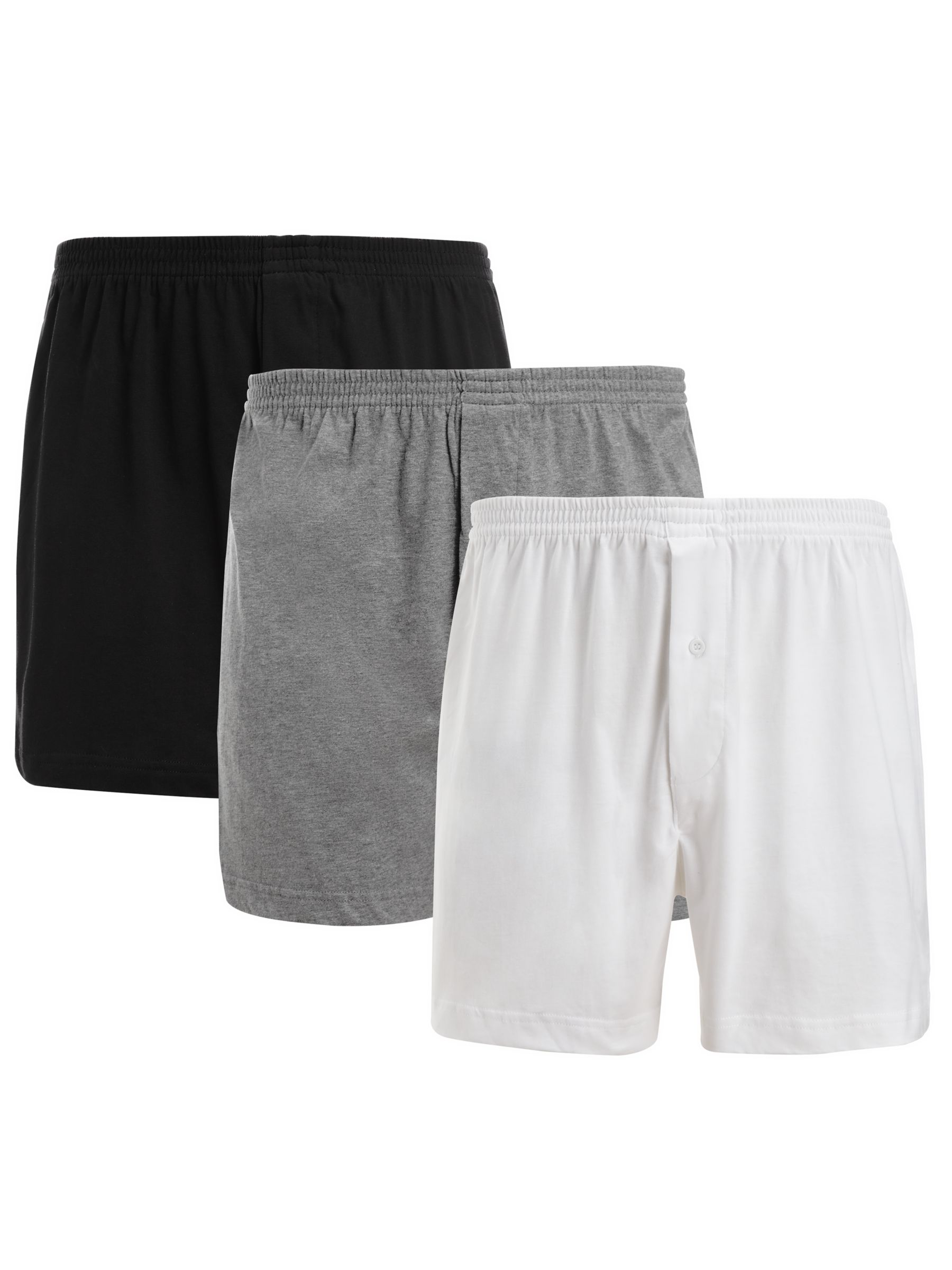 John Lewis Organic Jersey Cotton Boxers, Pack of 3, White/Grey/Black
