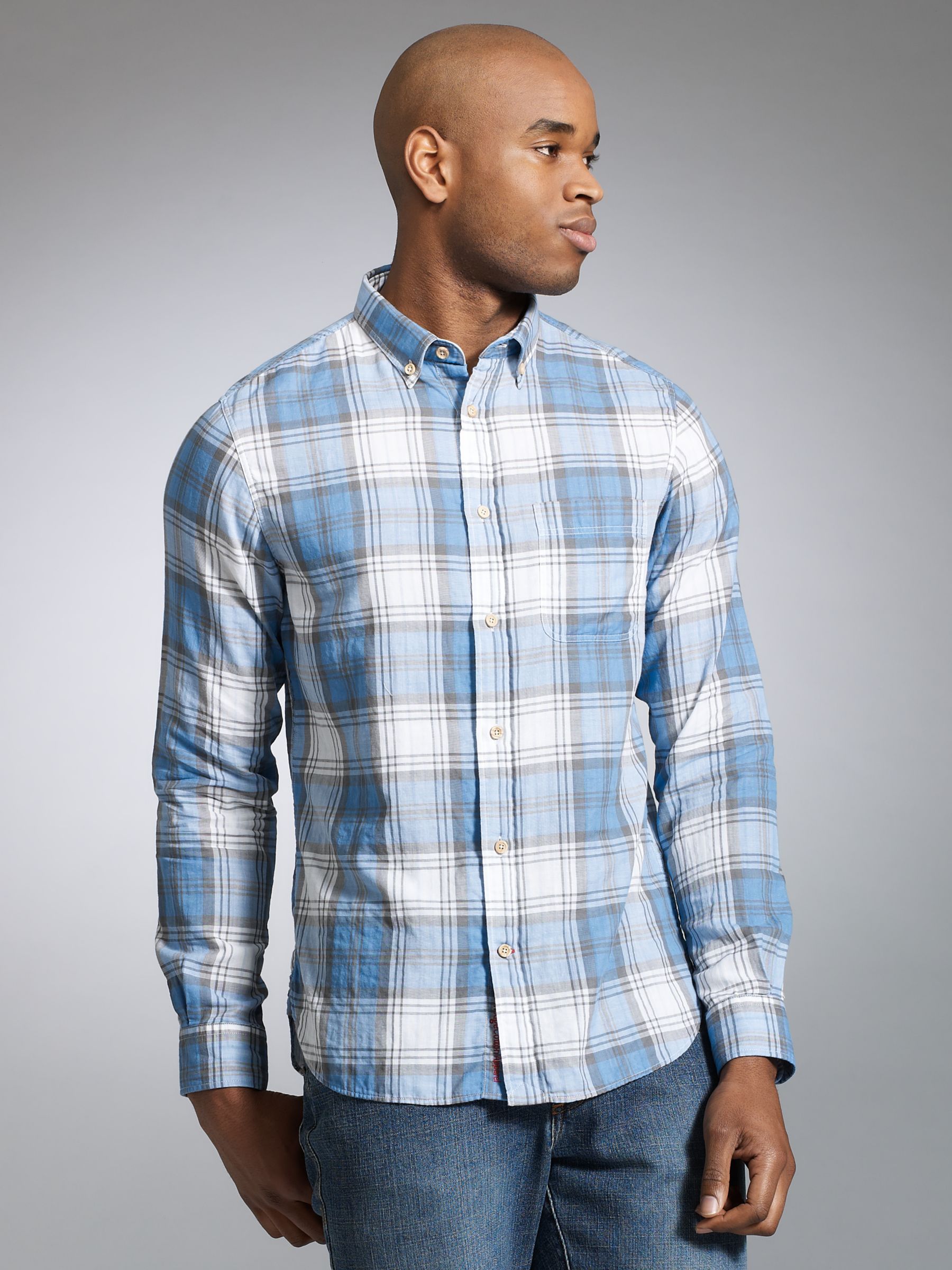 KnowledgeCotton Apparel Check Shirt, Blue