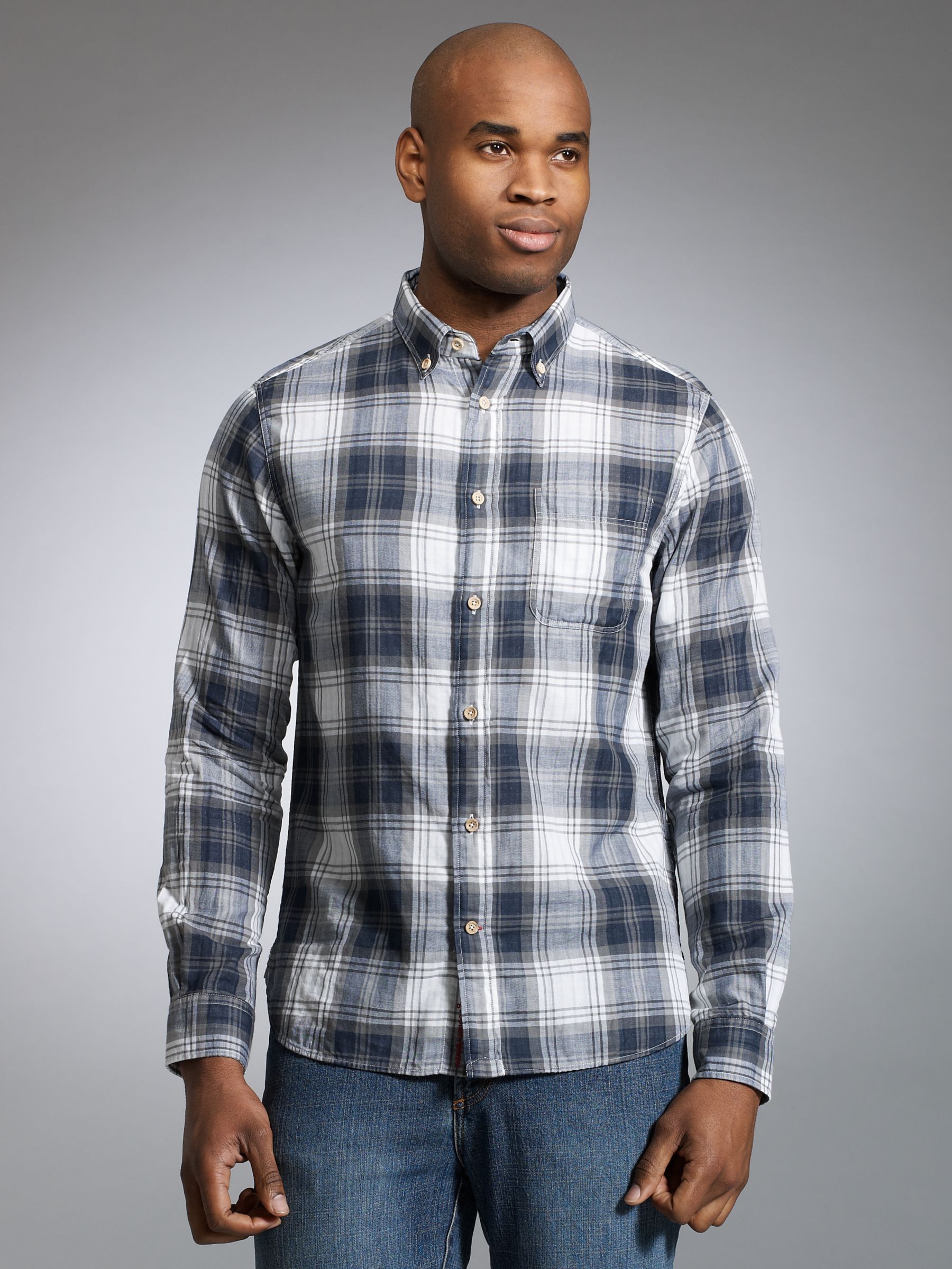 KnowledgeCotton Apparel Check Shirt, Grey