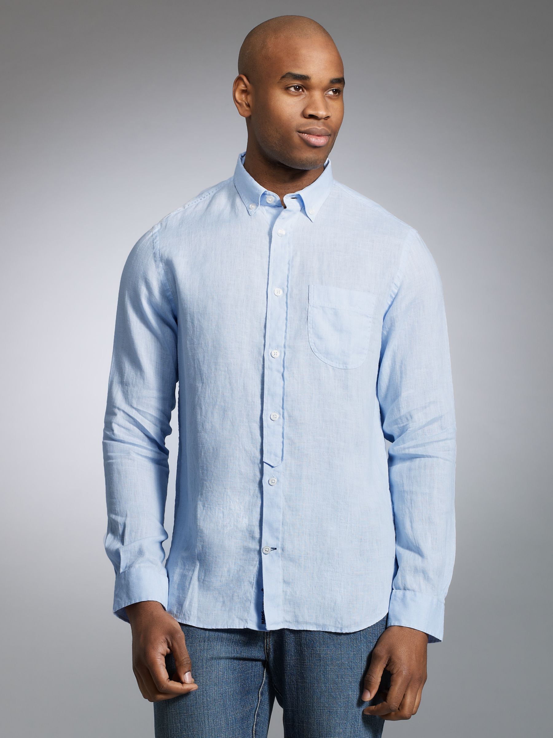 KnowledgeCotton Apparel Custom Fit Linen Shirt, Light Blue