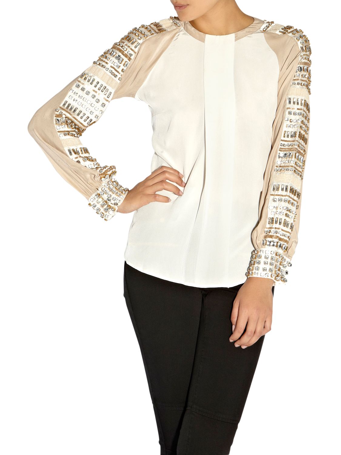 Bastyan Butes Beaded Sleeve Tunic, Ivory at John Lewis