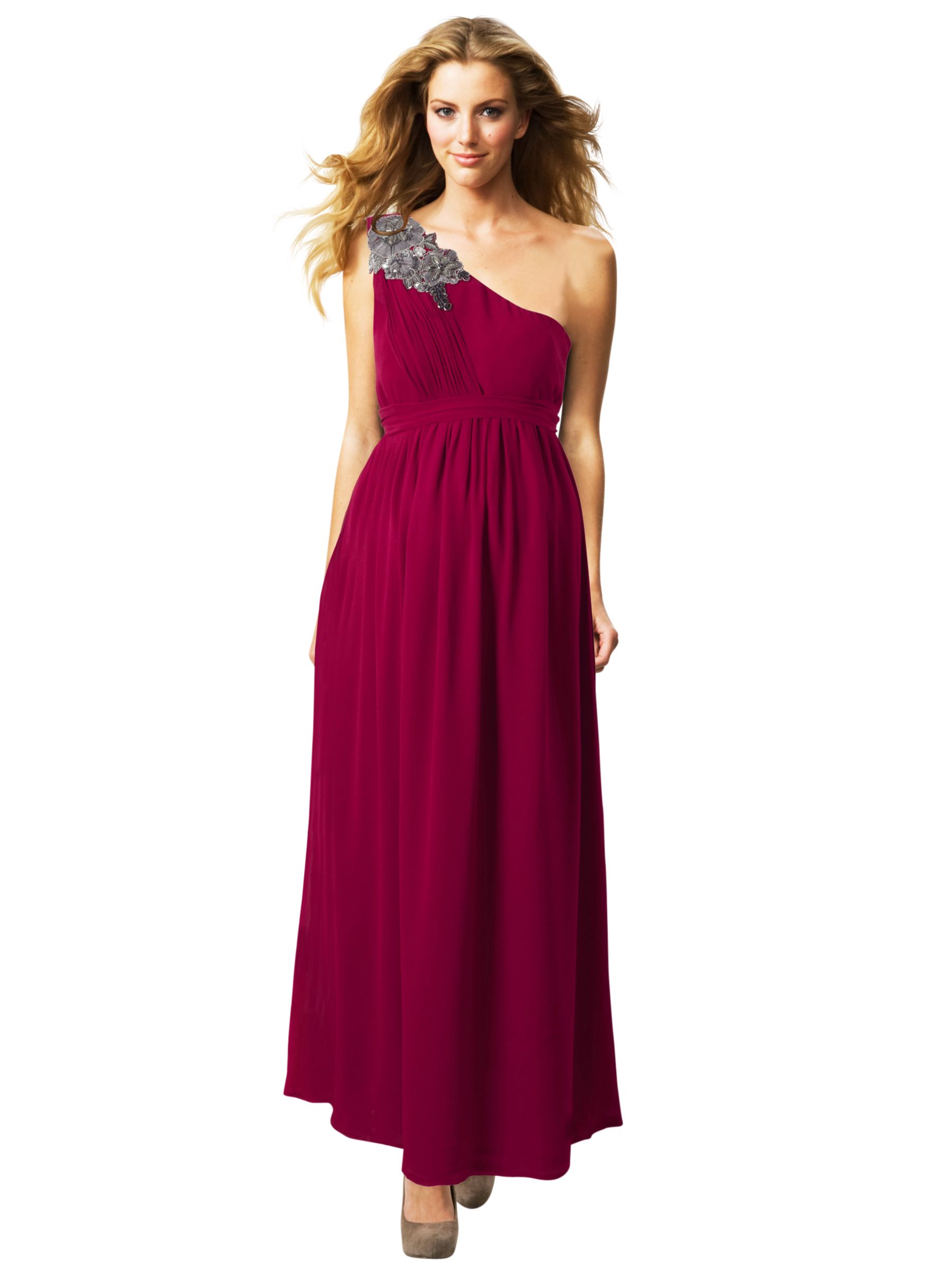 Crave Maternity Silk Asymmetric Shoulder Dress, Raspberry at John Lewis