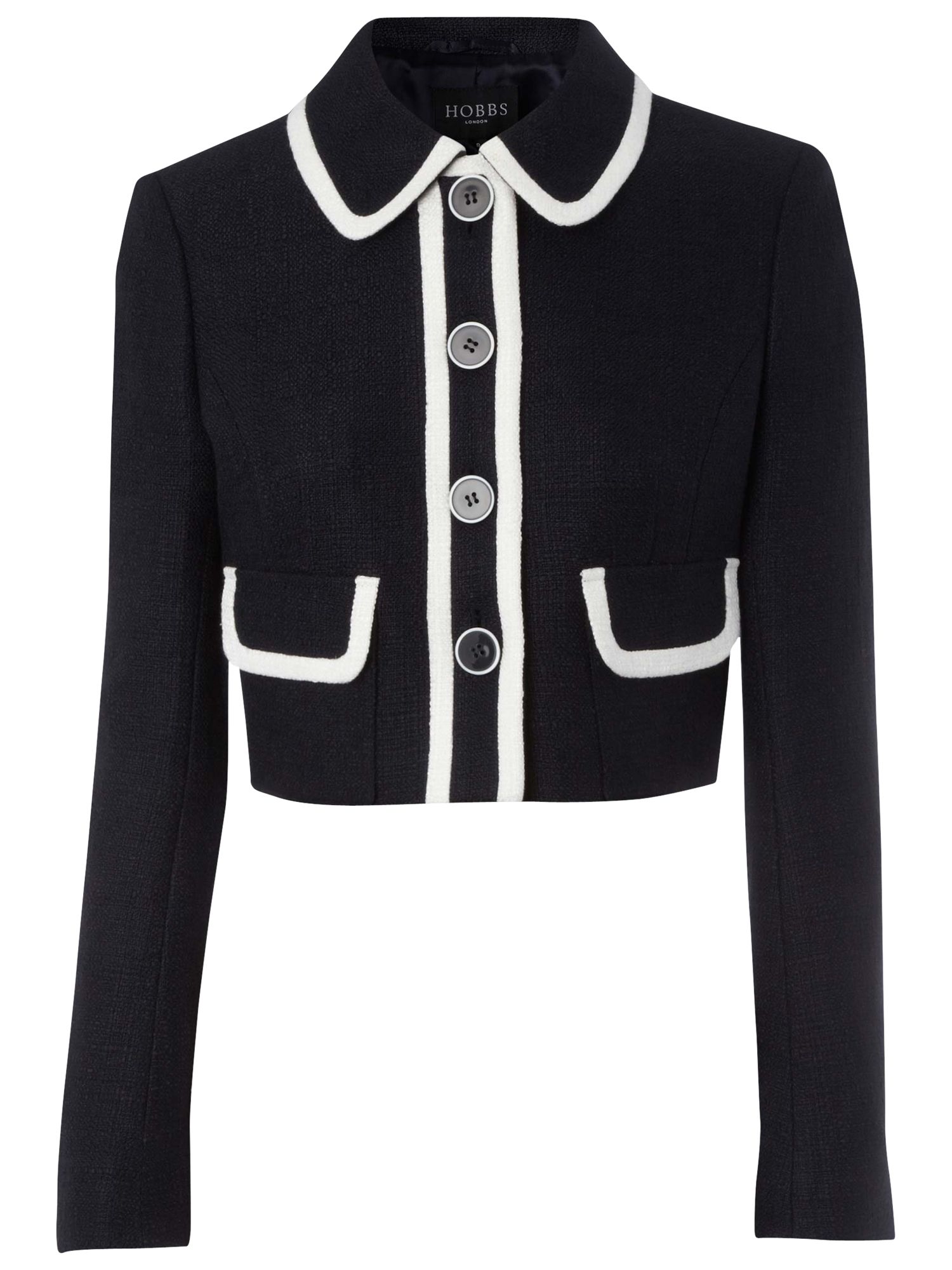 Hobbs Amanda Trimmed Jacket, Navy/Ivory at John Lewis