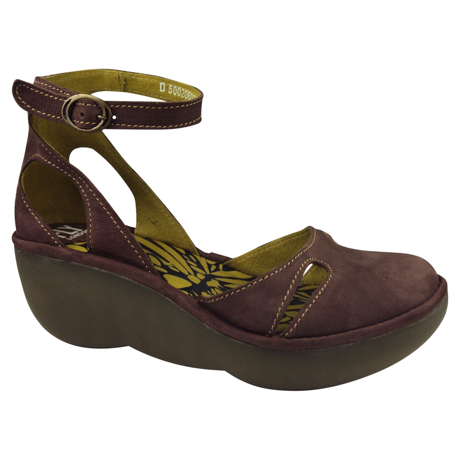 Fly London Bessie Leather Platform Wedge Sandals, Purple