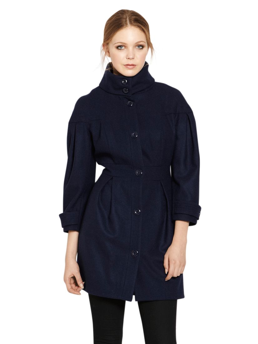 Warehouse Tulip Sleeve Coat, Navy