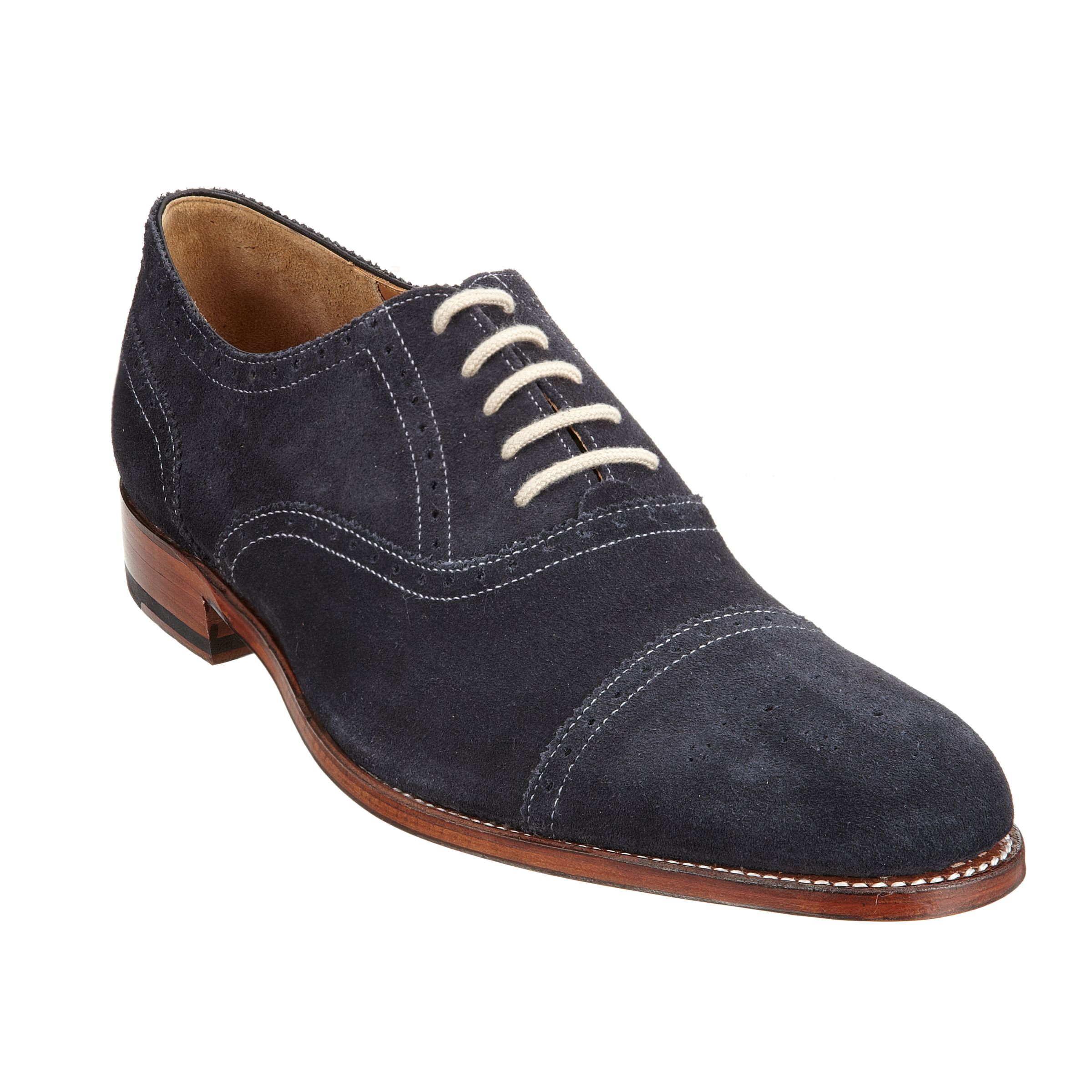 Grenson Tom Semi Brogue Suede Goodyear Welt Shoes, Navy at JohnLewis