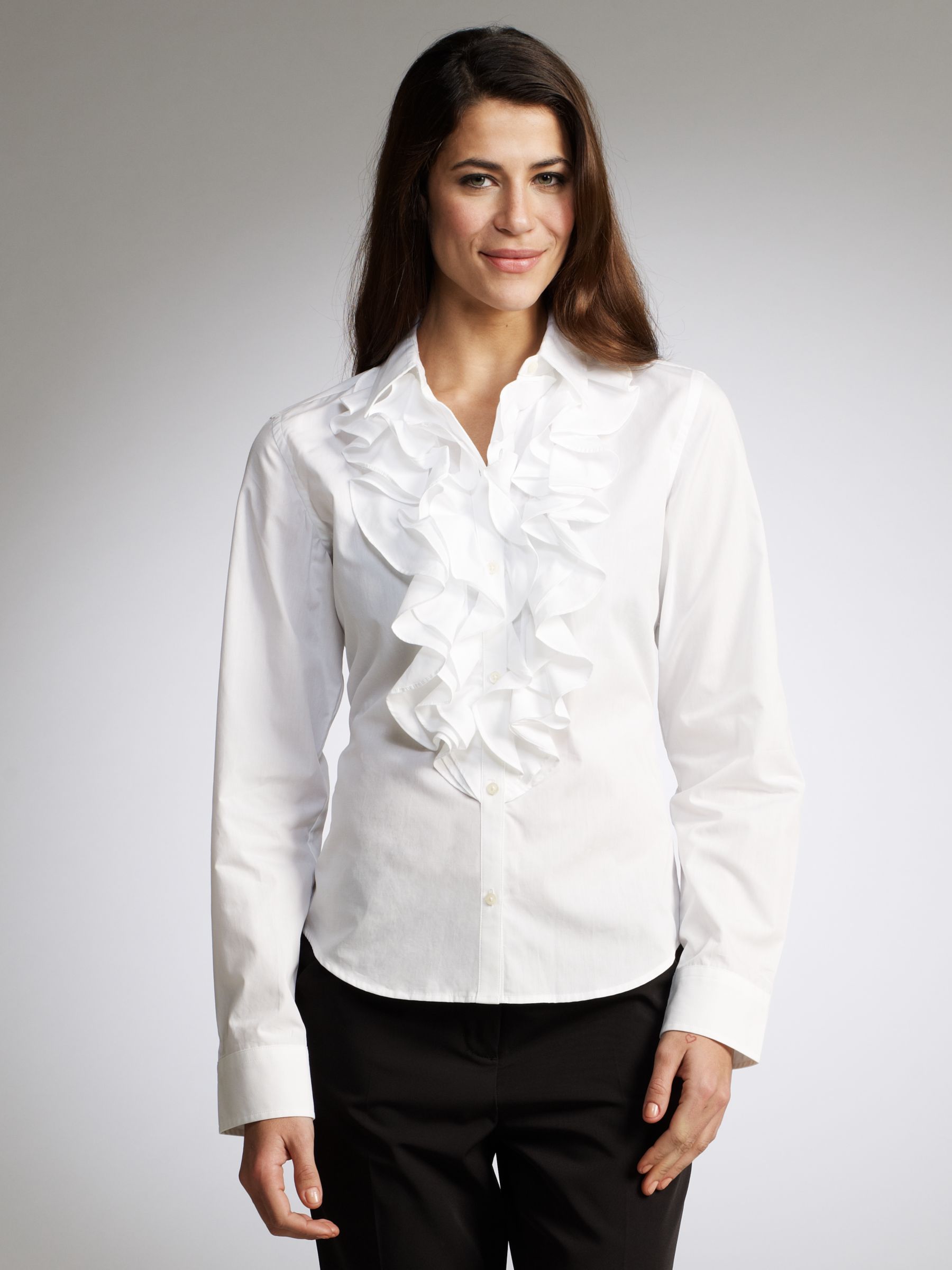 Lauren by Ralph Lauren Mandell Ruffle Front Blouse, White