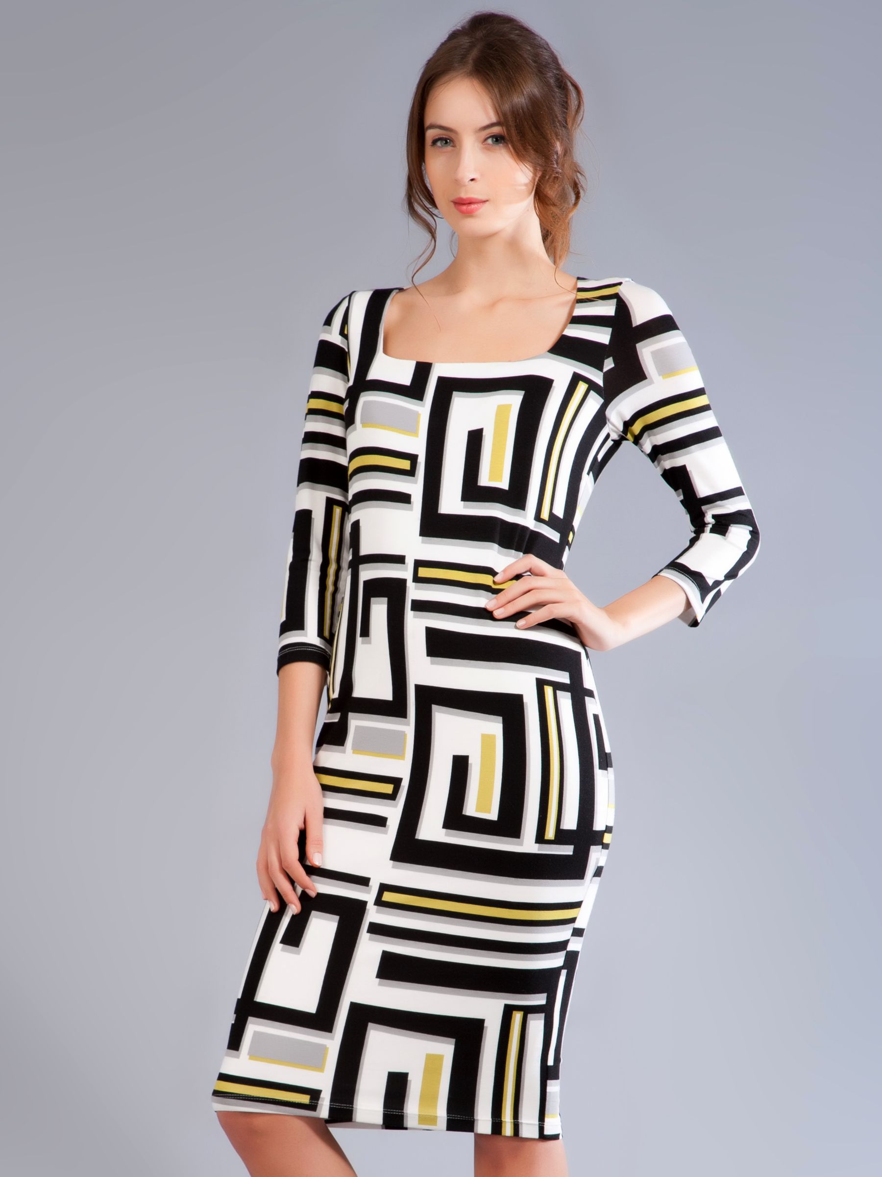 Damsel in a Dress Lucia Printed Jersey Dress, Black/chartreuse