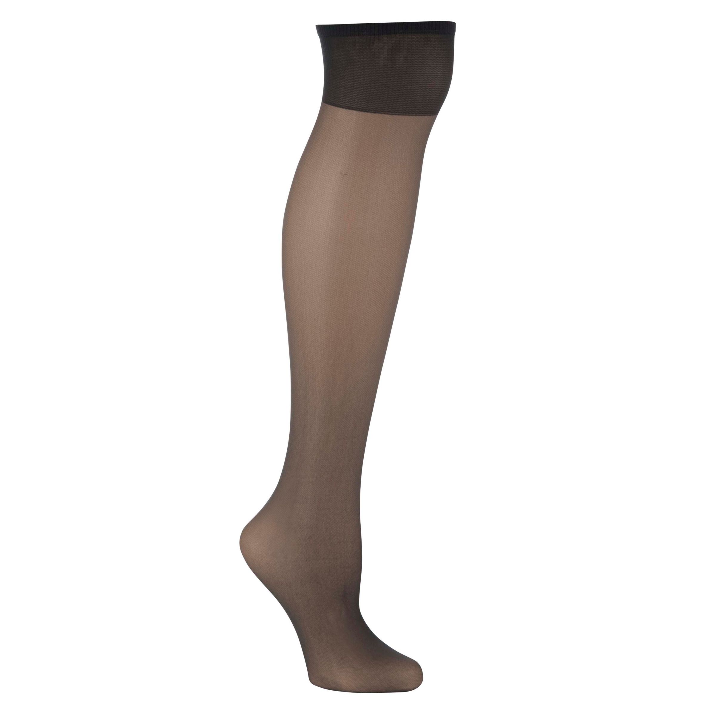 John Lewis 15 Denier Ladder Resist Knee Highs, Pack of 3, Nearly Black XXL