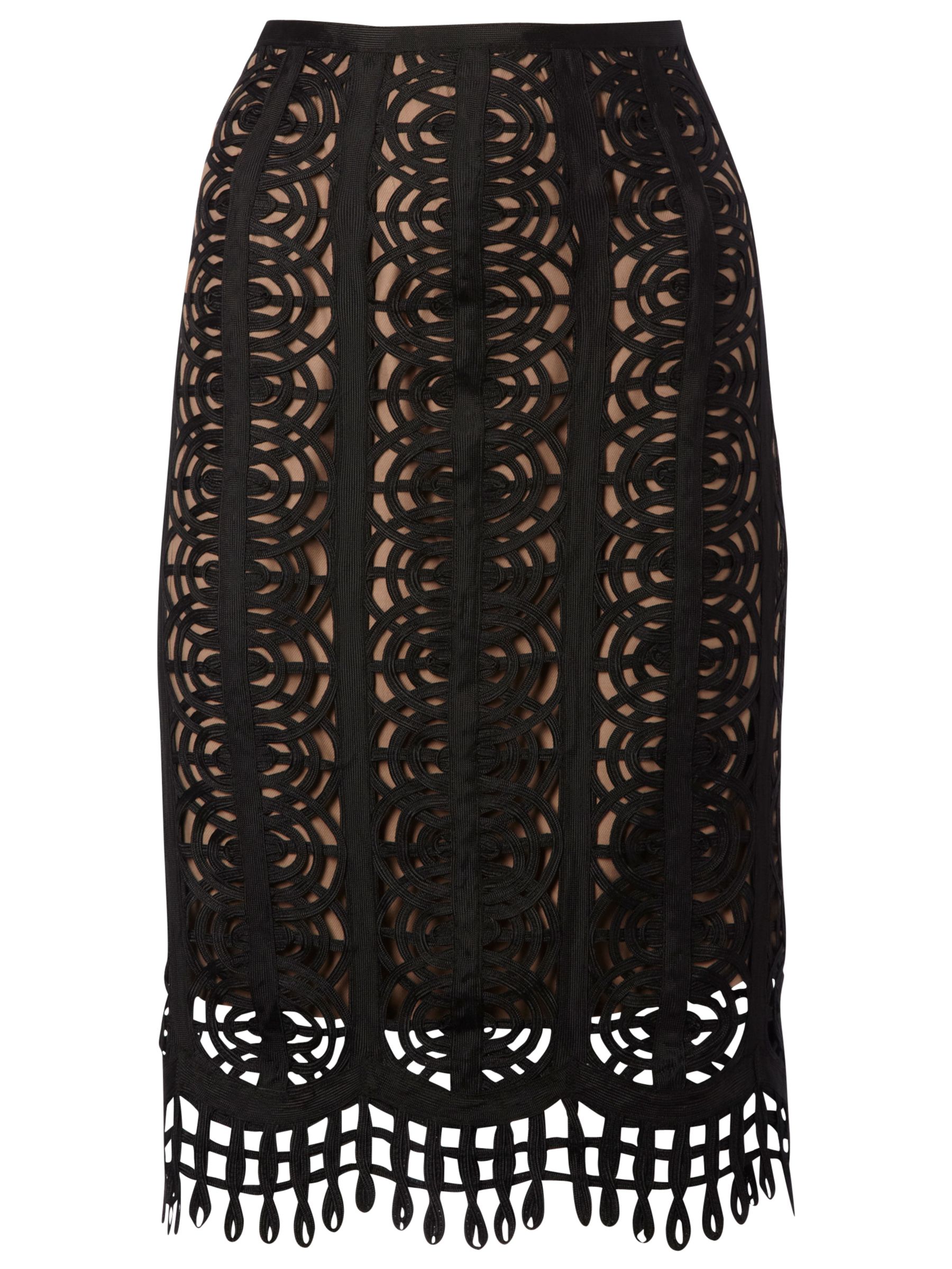 Hobbs Unlimited Ribbon Lace Skirt, Black at John Lewis