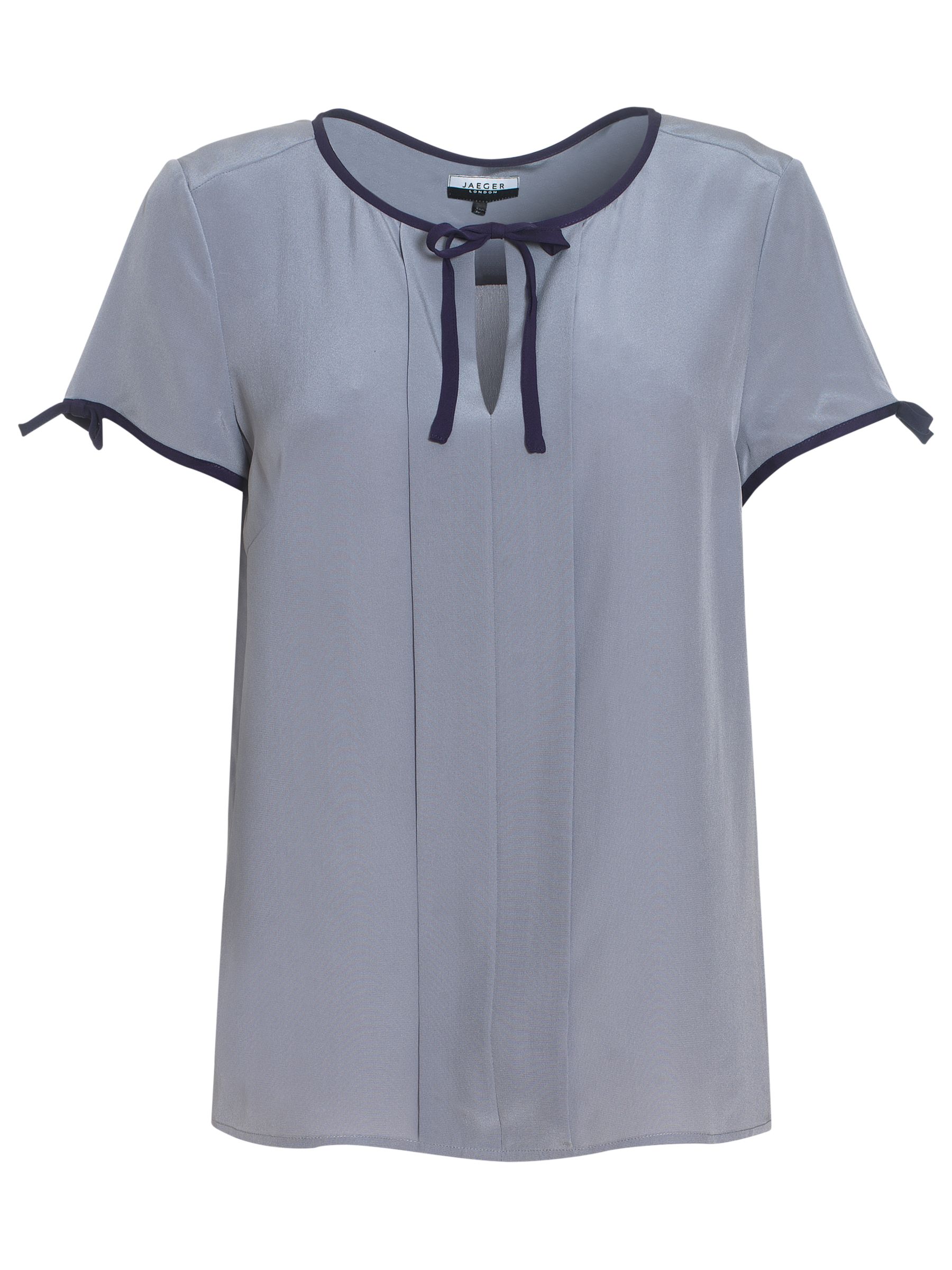 Jaeger London Bow Trim Pleat Front Blouse, Grey