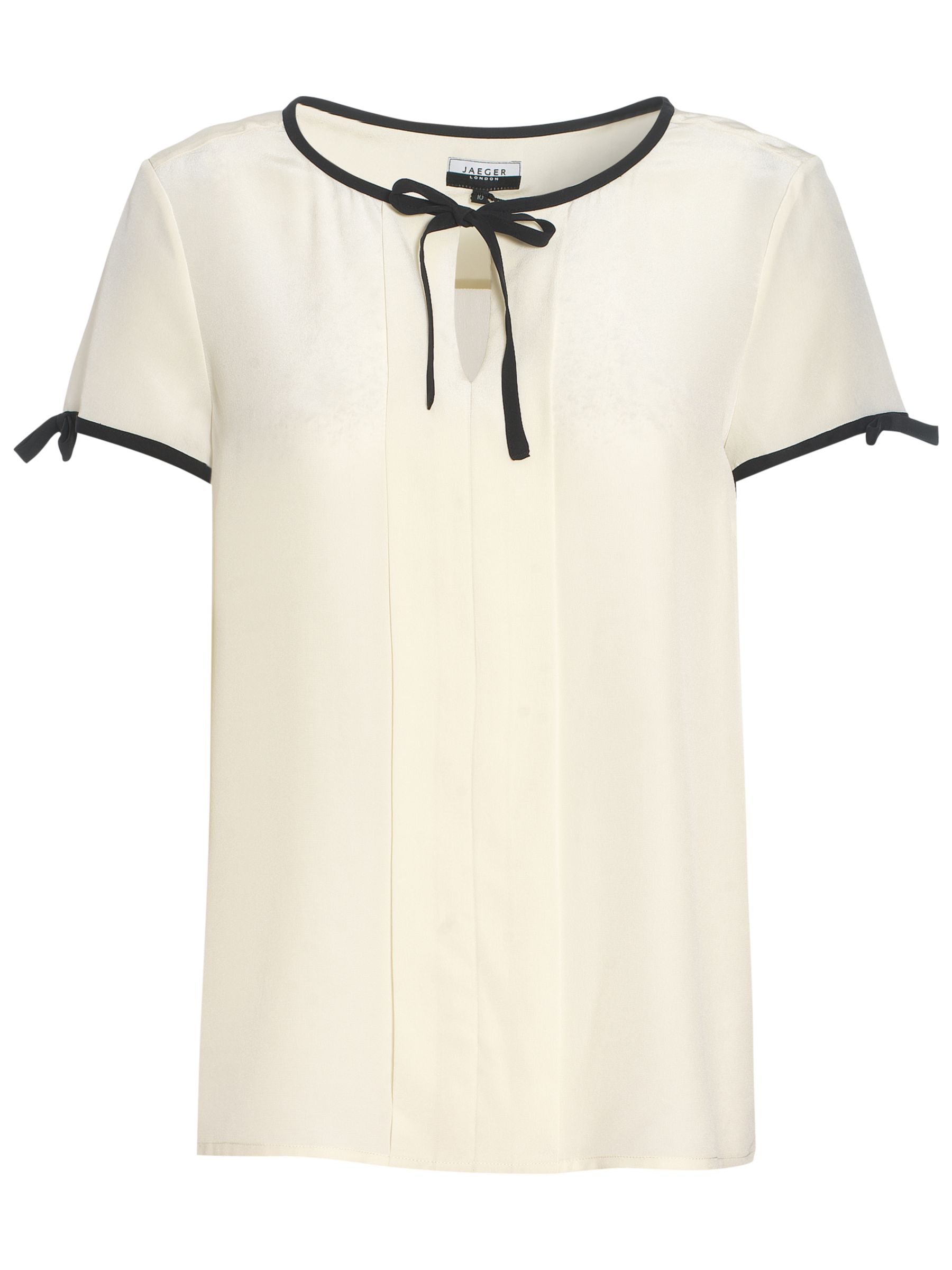 Jaeger London Bow Trim Pleat Front Blouse, Ivory