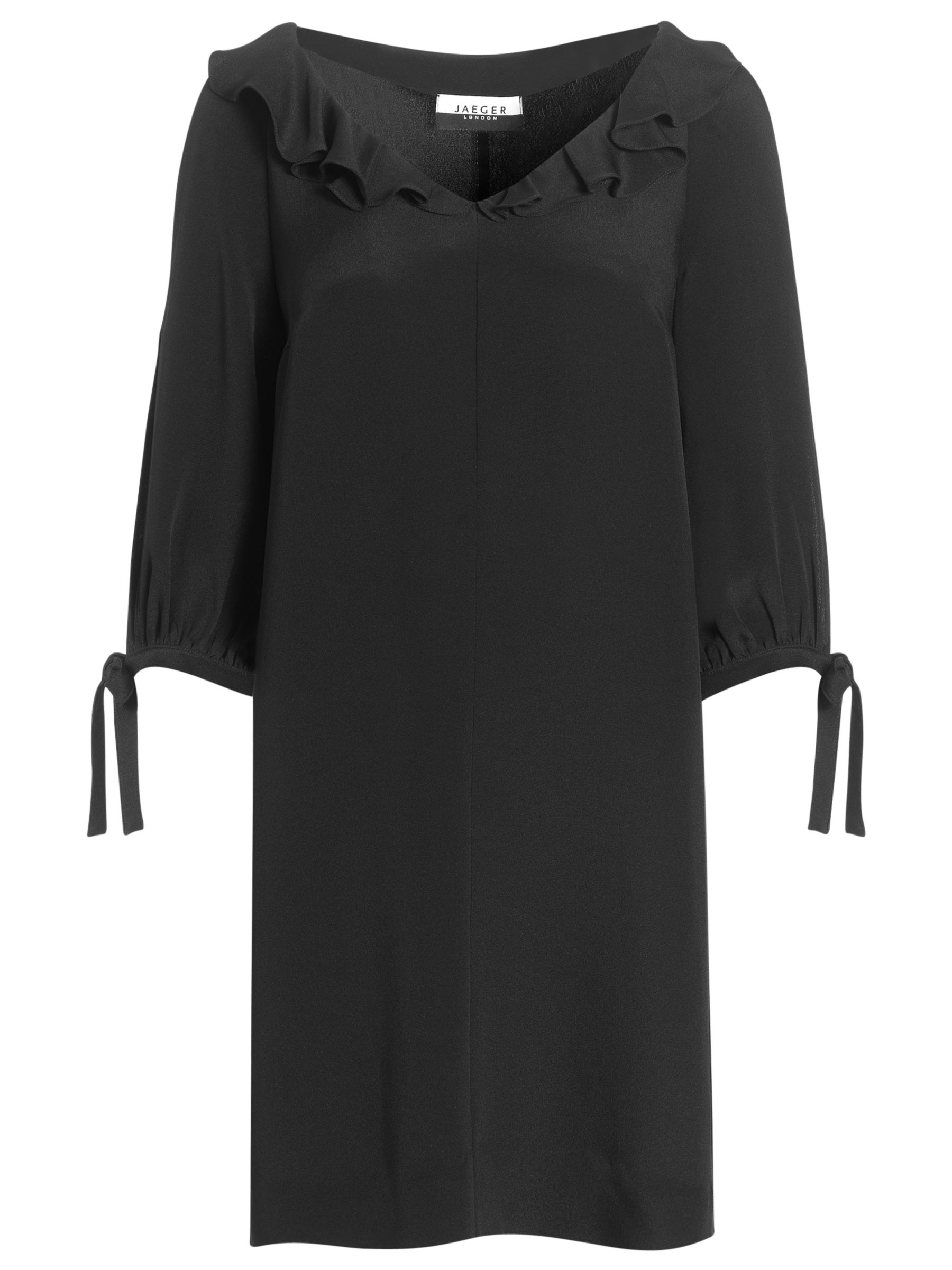 Jaeger London Frill Neck Silk Dress, Black at JohnLewis