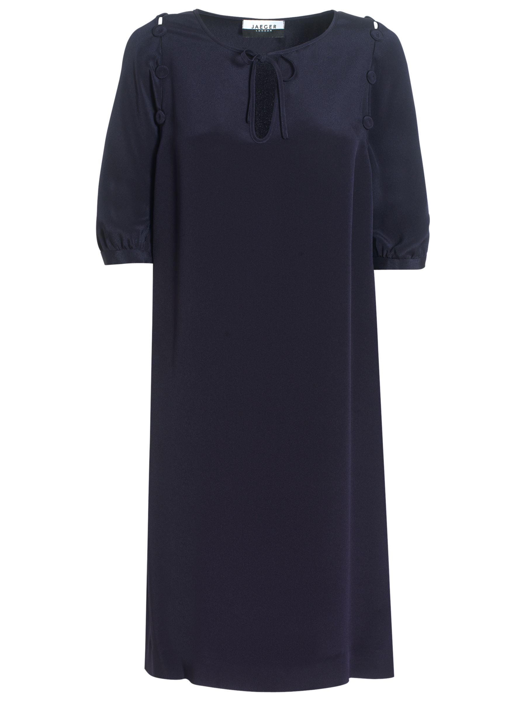 Jaeger London Button Silk Dress, Dark Navy at John Lewis