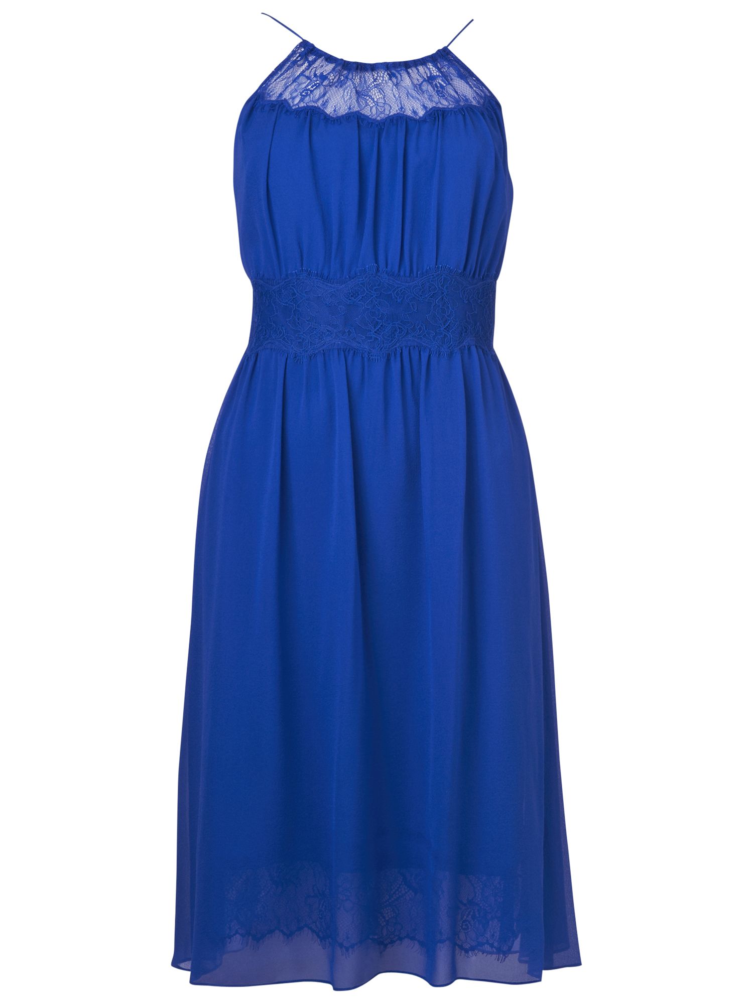 L.K. Bennett Alina Lace Trim Silk Dress, Cobalt Blue at John Lewis