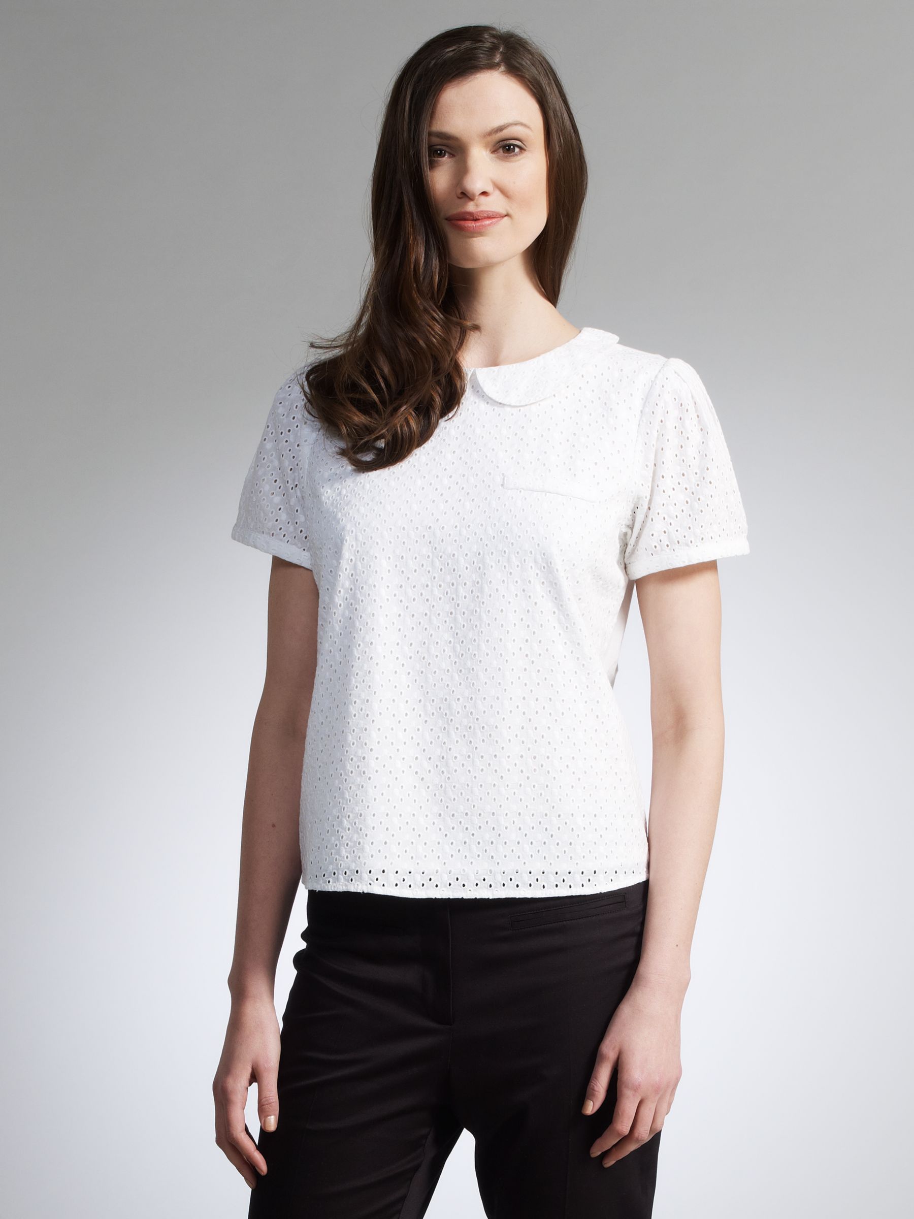 COLLECTION by John Lewis Short Sleeve Broderie Top, White