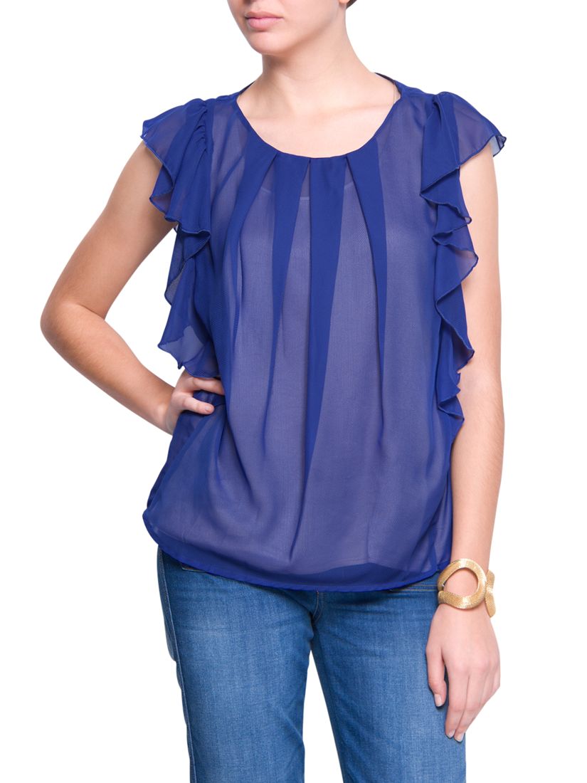 Mango Ruffle Sleeve Blouse, Ink