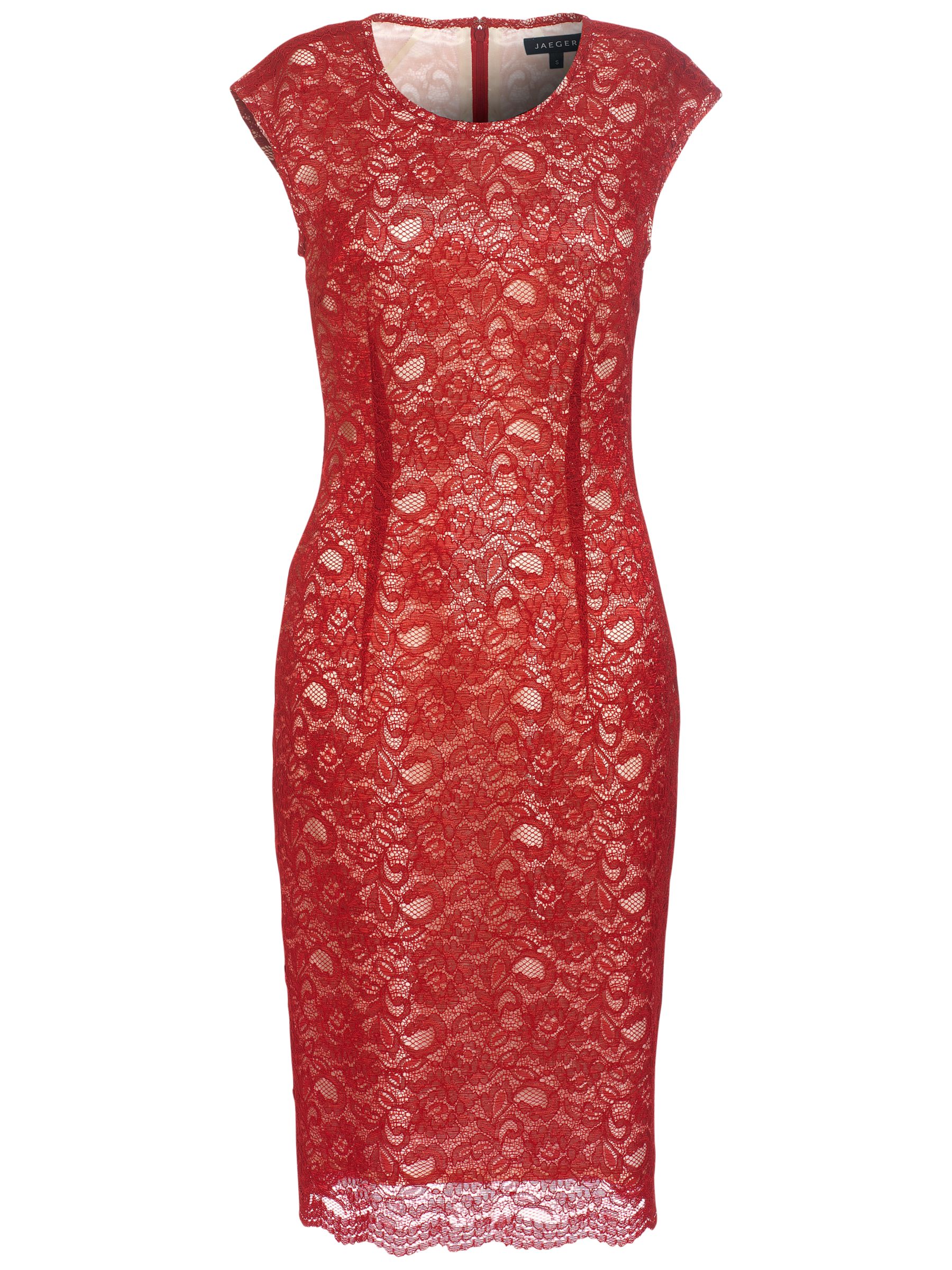 Jaeger Lace Overlay Shift Dress, Red at John Lewis