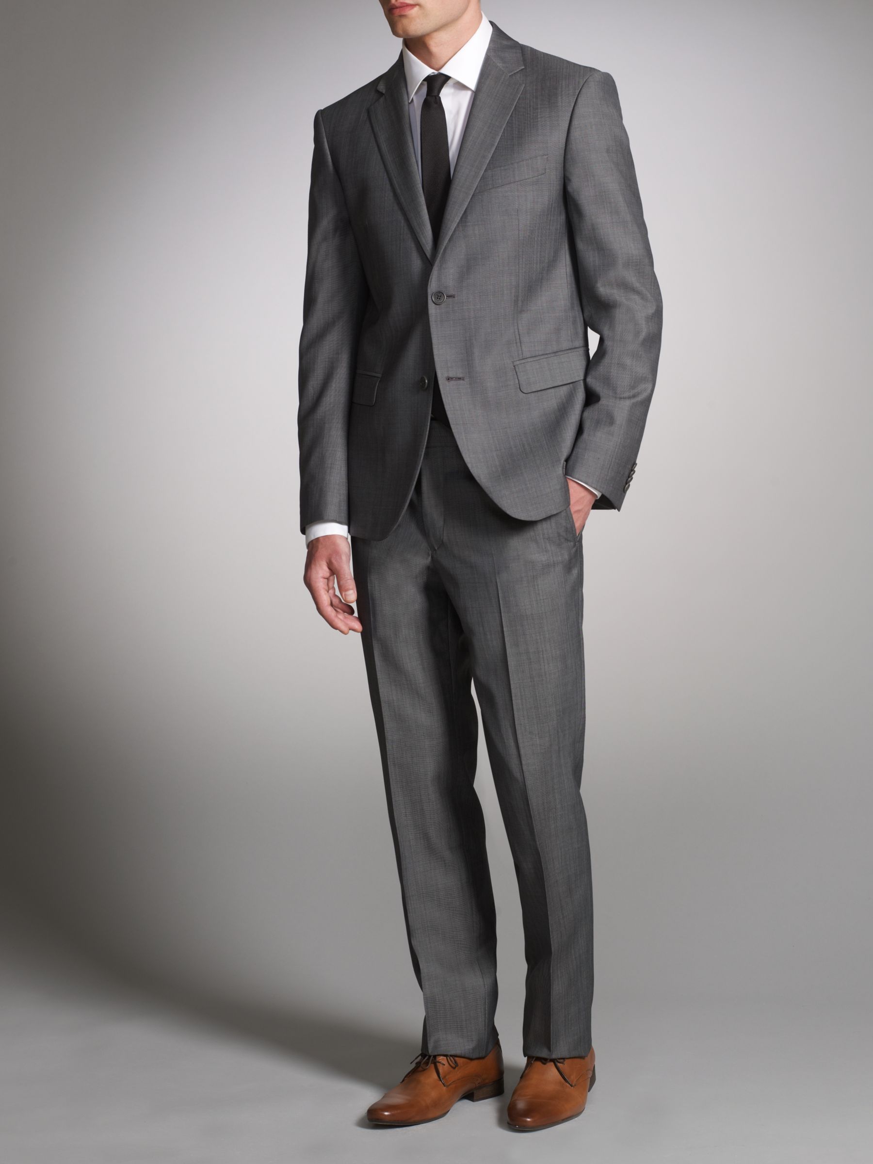 CK Calvin Klein Shine Wool Gabardine Suit, Mid Grey at JohnLewis