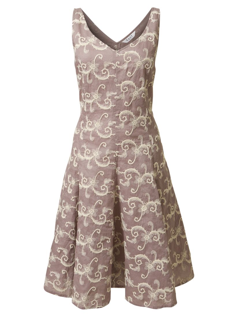 East Ornella Embroidered Dress, Mink at JohnLewis