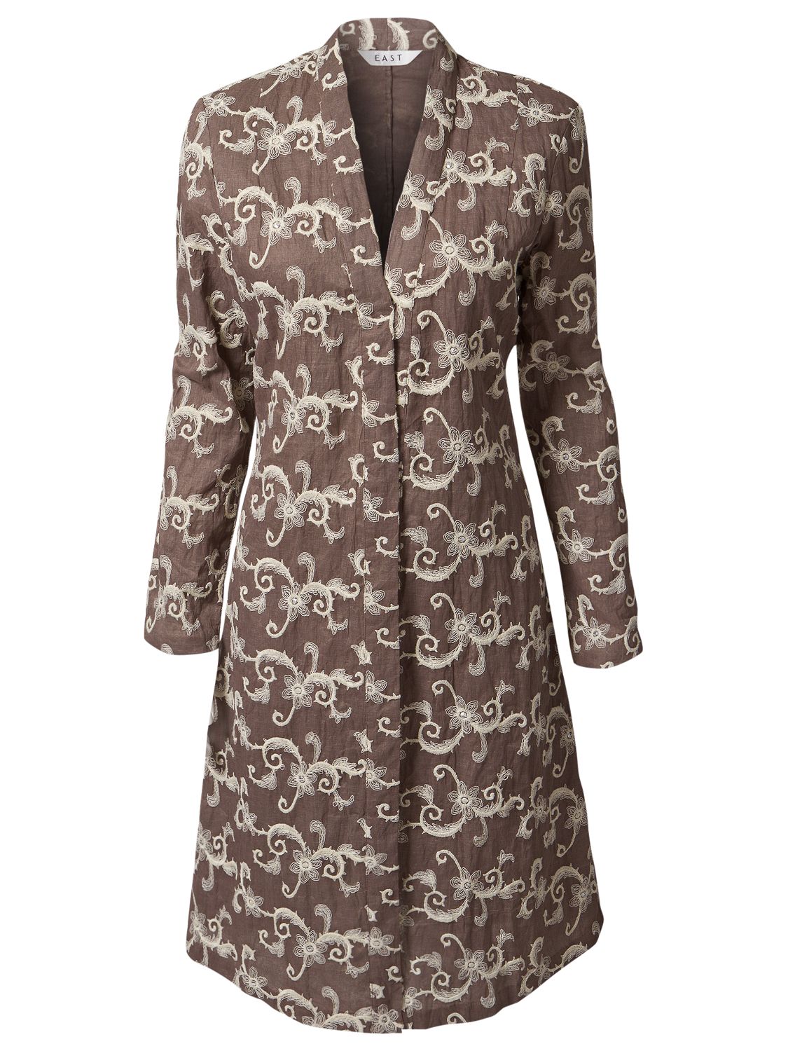 East Ornella Embroidered Coat, Mink at John Lewis