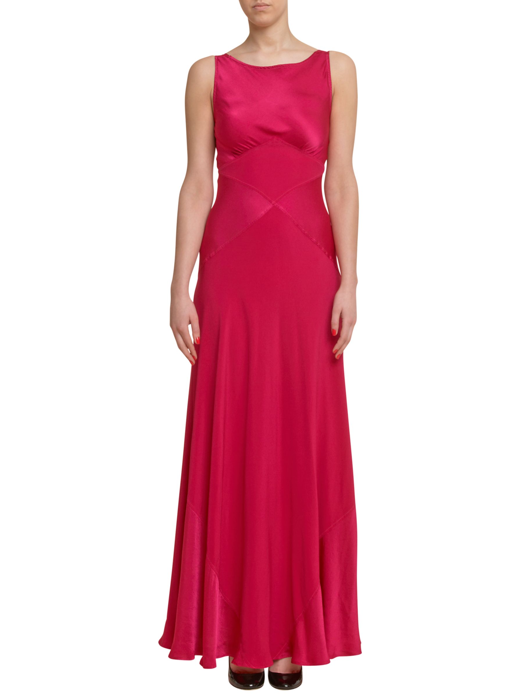 Ghost Chelsea Chiffon Tie Long Dress, Fuchsia at John Lewis